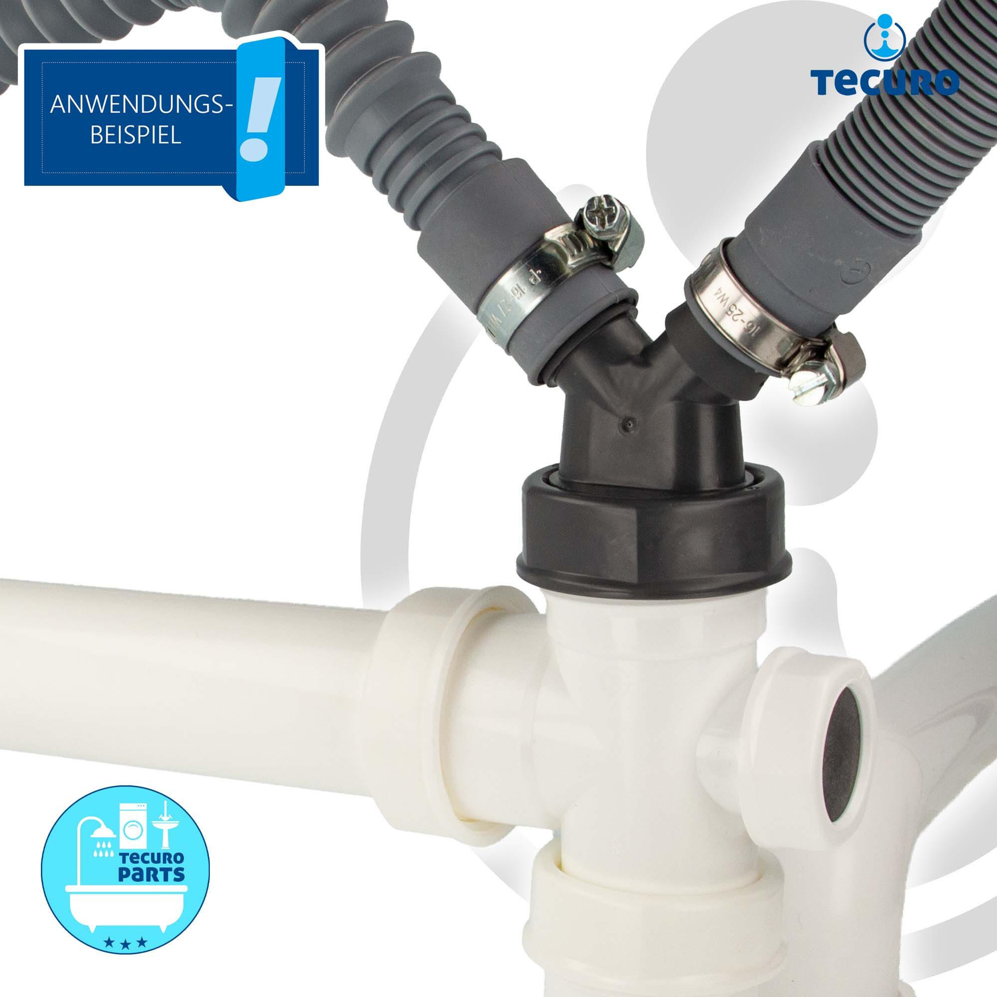 tecuro Siphon Doppel Geräteanschlusstülle 1 1/2 Zoll ÜWM x Tüllen 19-23 mm, Spüle – Bild 5 von 5