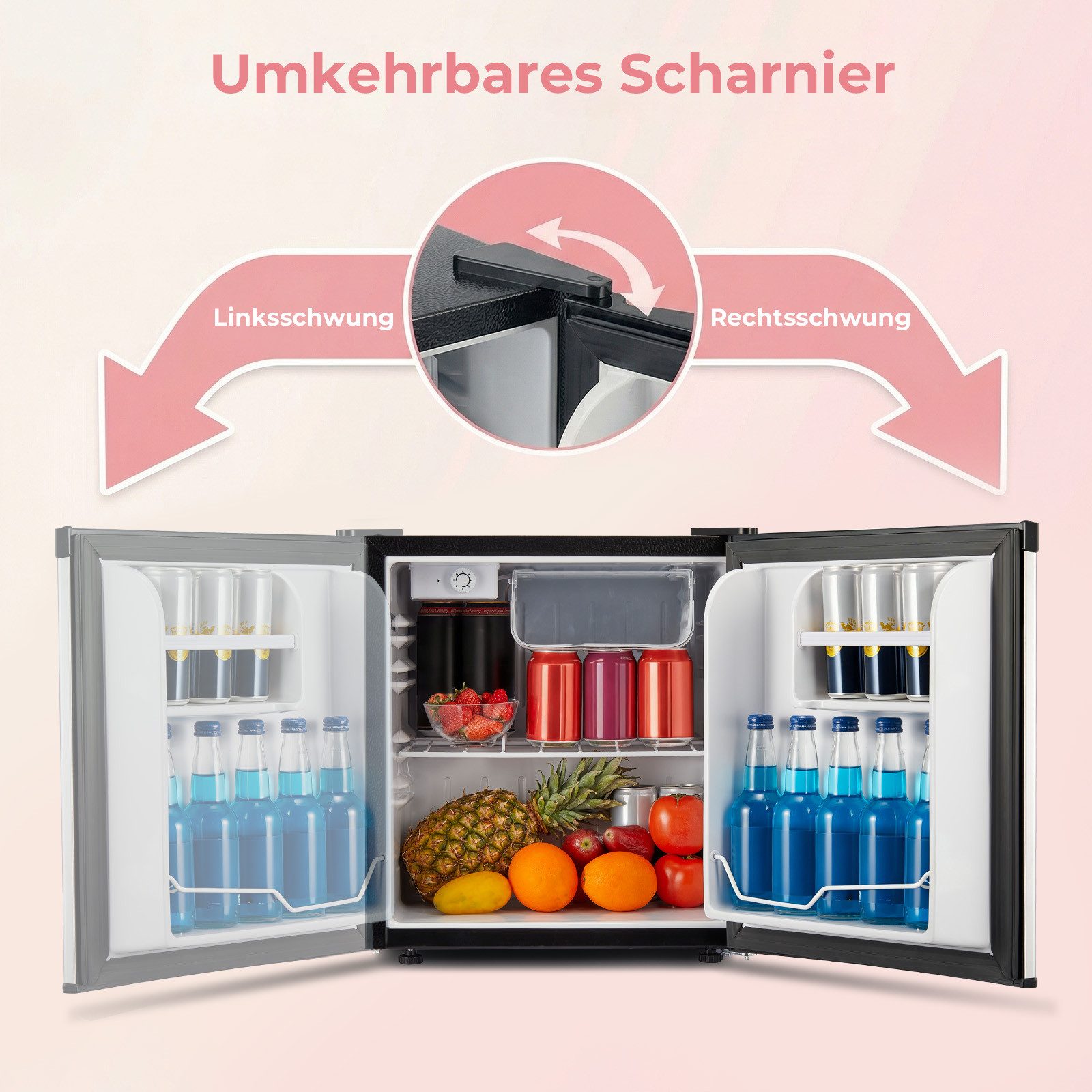 FOHERE Table Top Kühlschrank 46L Mini-Kühlschrank, Bier Hausbar Getränkekühlschrank Hotel, Silber BC-46, 50 cm hoch, 49.53 cm breit