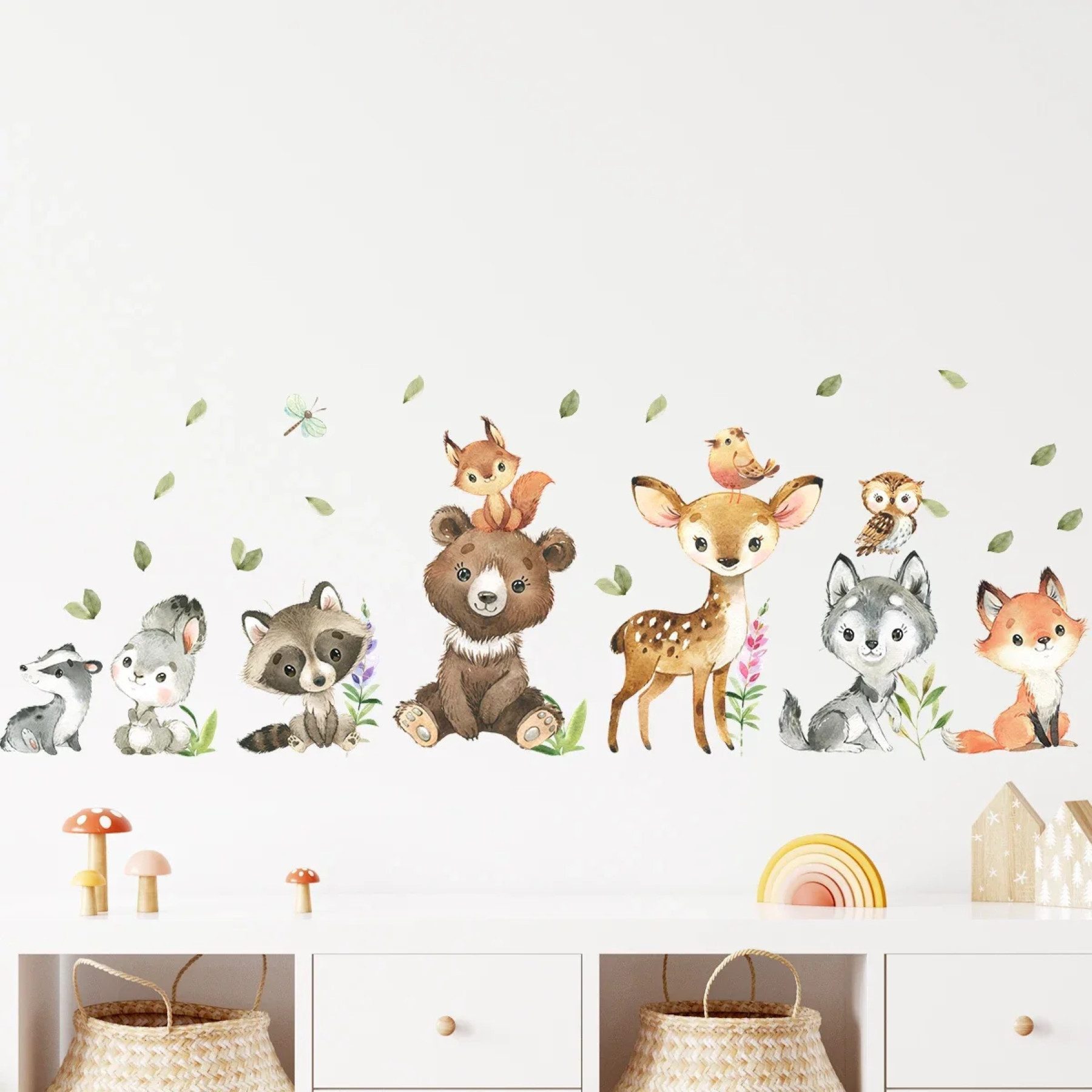 Montegoni Wandsticker Kinder Tier Wandaufkleber,Wandtattoo mit Waldtieren (Wandaufkleber für Kinderzimmer, Braunbär Hirsch Hase Tier, Wandaufkleber), wasserdich – Bild 3 von 5
