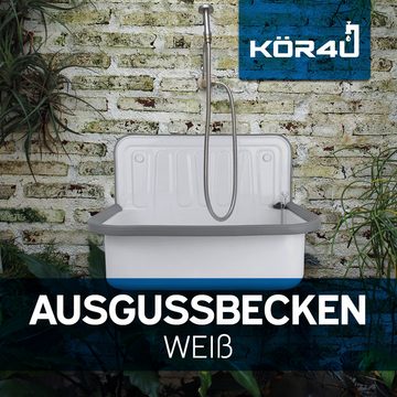 kör4u Waschbecken kör4u Ausgussbecken aus Stahl weiß (Set)