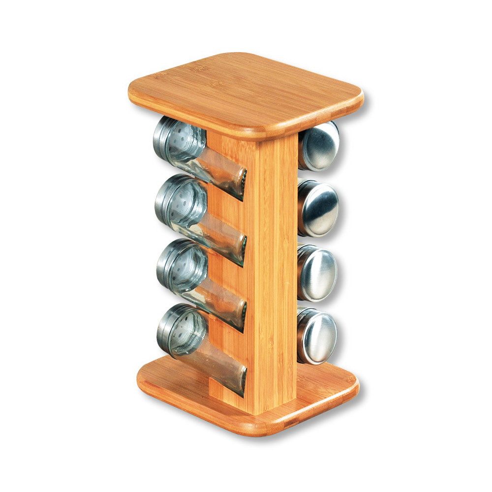 KESPER® Gewürzkarussell drehbarer Gewürzständer Gewürzgläser Gewürzregal Gewürzablage, (8 Gewürzgläser auf Ständer mit kugelgelagertem Drehteller), Gewürzablage aus Bambus mit Gewürzbehältern aus Glas