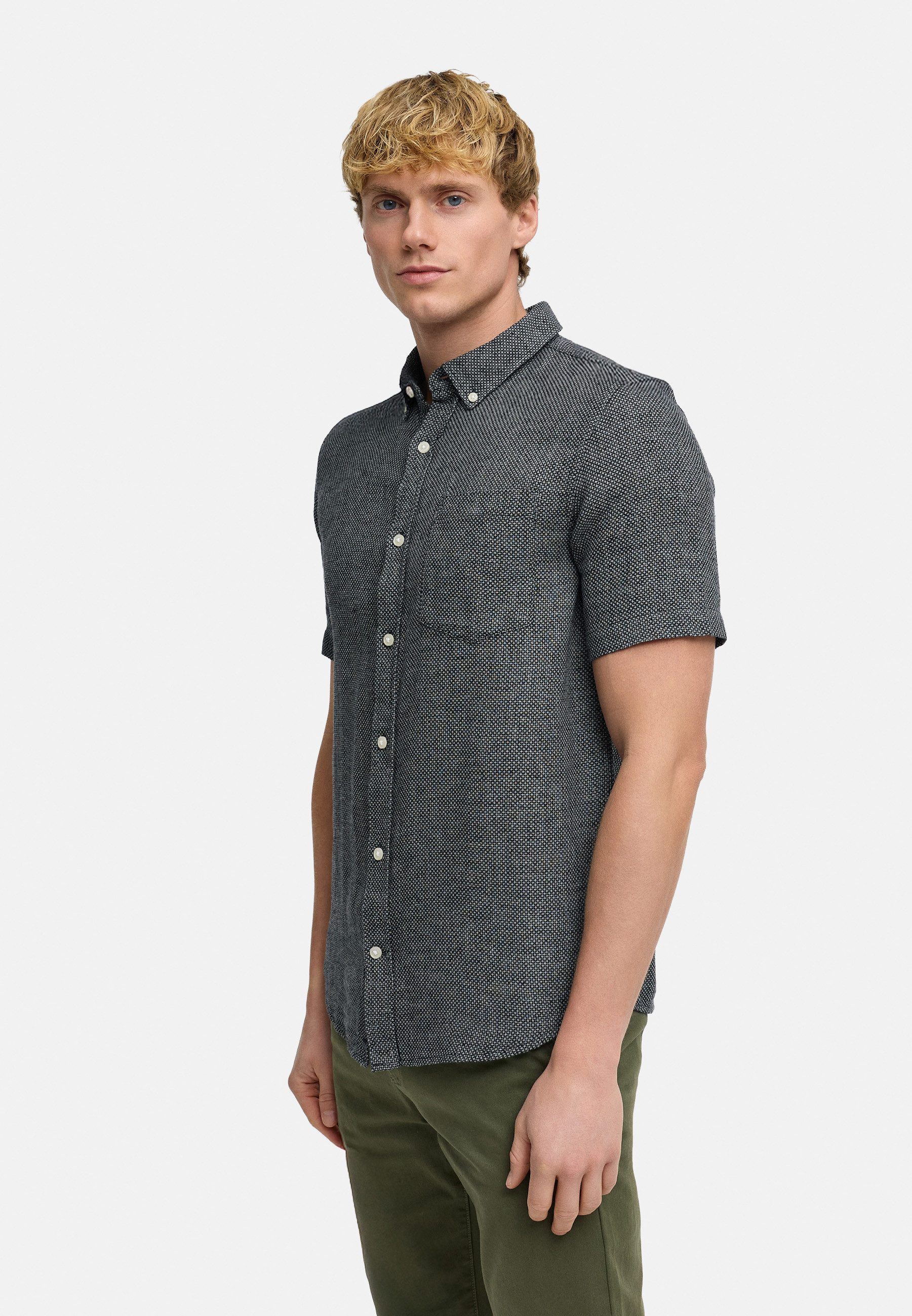 Kronstadt Kurzarmhemd KSGallagher Leinen-Baumwollhemd mit strukturierter Oberfläche