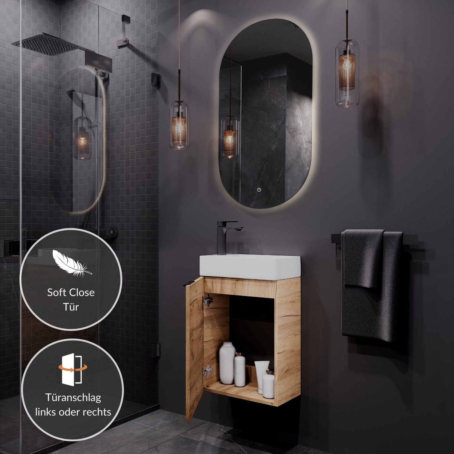 Planetmöbel Badmöbel-Set Badmöbel-Set 40cm mit Spiegel, (Komplett-Set, 3-St günstig online kaufen