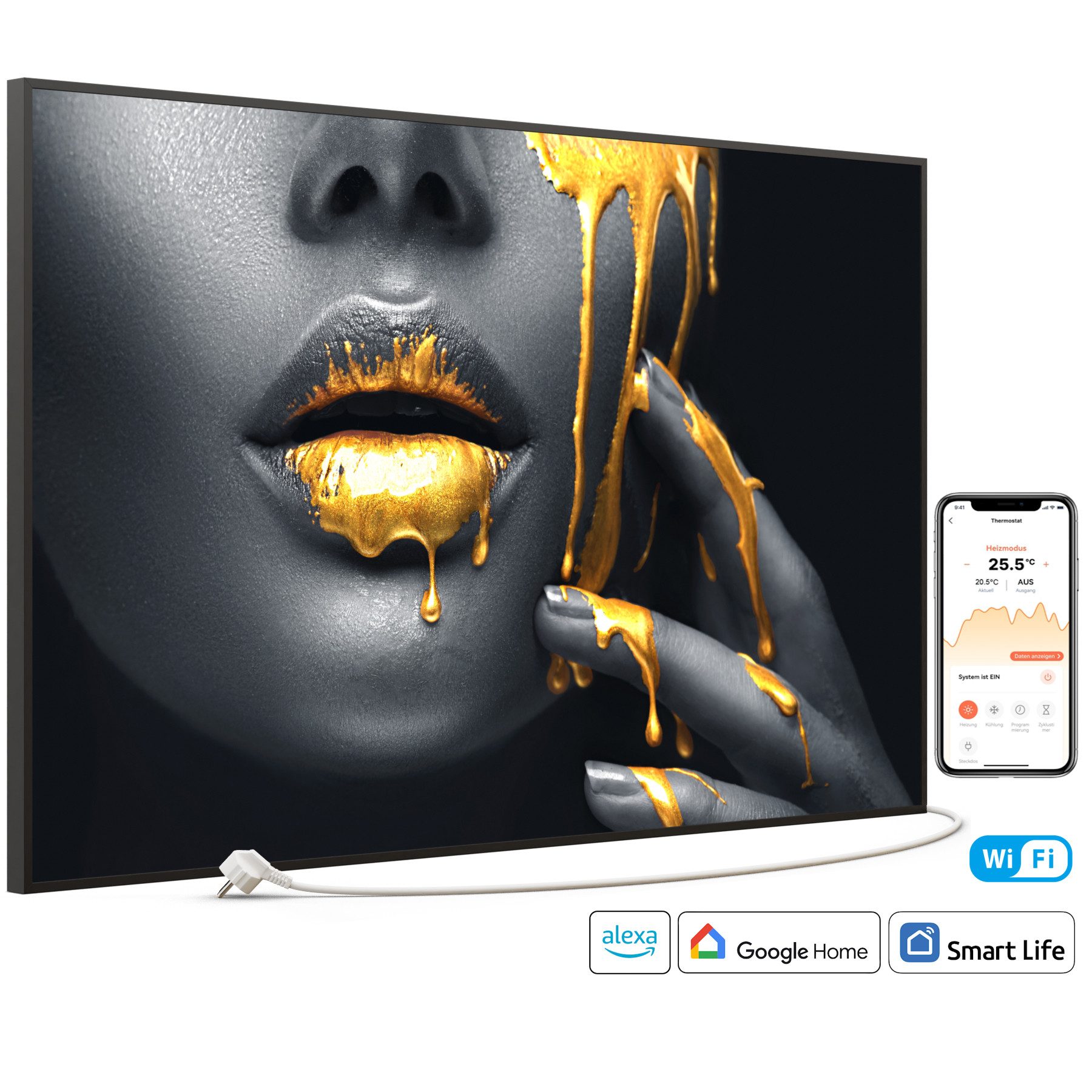 STEINFELD Heizsysteme Infrarotheizung Bild 900W, 120x74cm, Made in Germany, 7 Jahre Garantie, mit Thermostat, Schwarz