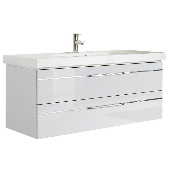 Lomadox Waschtisch BUDVA-66 Bad unterschrank mit Waschbecken in weiß Glanz B/H/T 123 4/48/49 cm