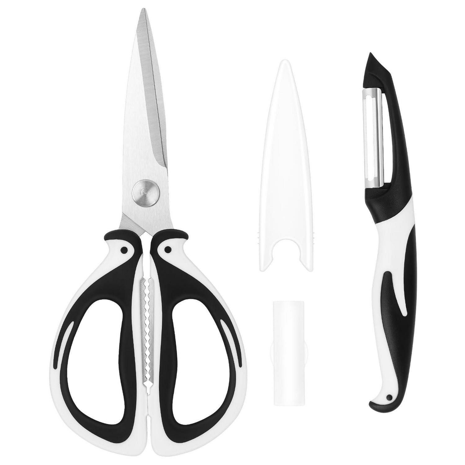 LuxusKollektion Scheren-Set Küchenschere mit Schäler Edelstahl Softgriff schwarz/weiß