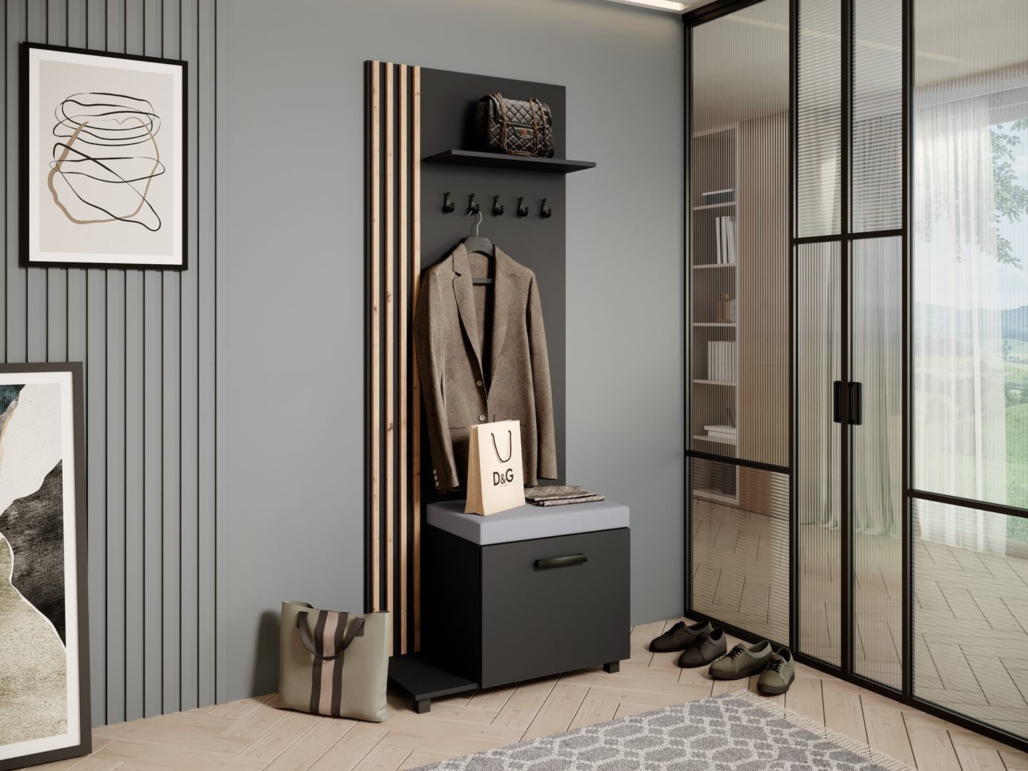 Beautysofa Garderobenschrank Garderobenschrank mit Aufhängern LIVIA (Mit eleganten Kleiderbügeln) mit Verschließbarer Schuhschrank