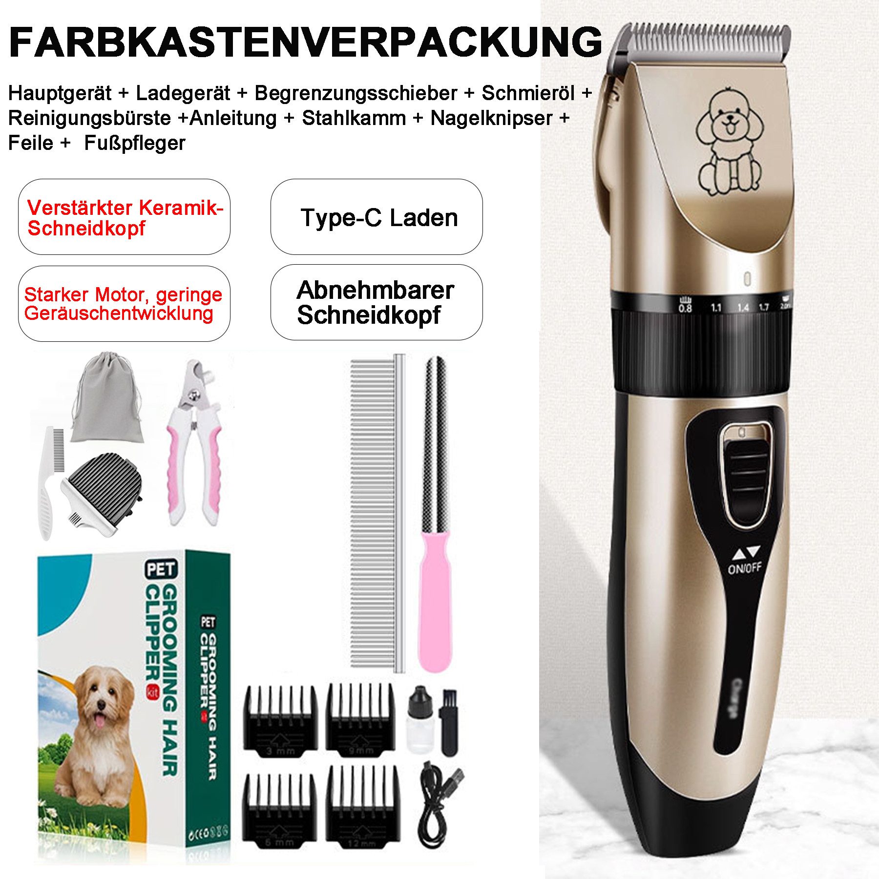 Senmudi Hundeschermaschine Leise Hundeschermaschine,Hund Katze Tierhaarschneidemaschine, Elektrische Hundetrimmer,Schnurlosen Haarschneidemaschine, Profi Schermaschine,für Langhaar Katze dicke,verfilzte Tierhaare