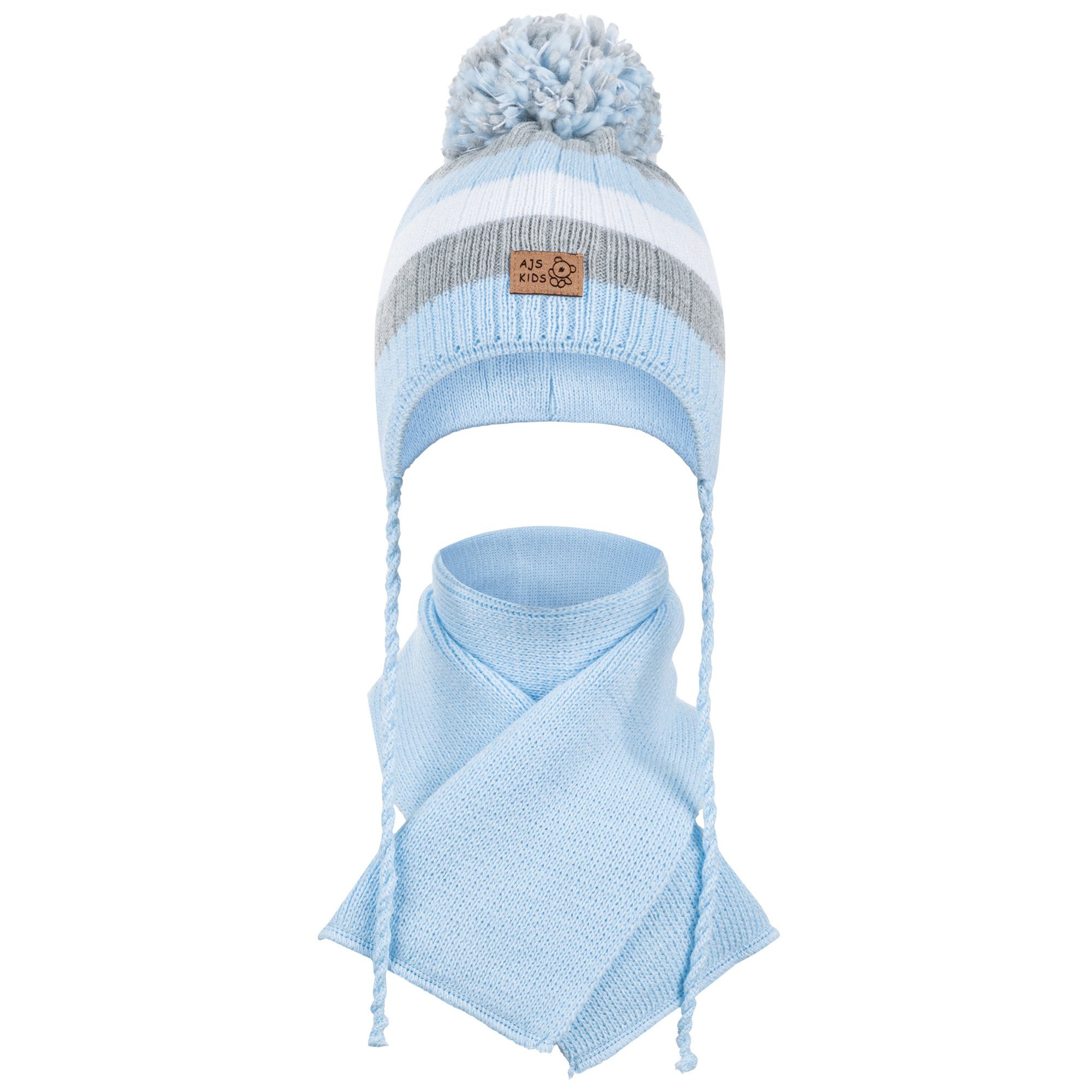 AJS Mütze & Schal Strickmütze Bommelmütze Strickschal Winterset Jungenmütze