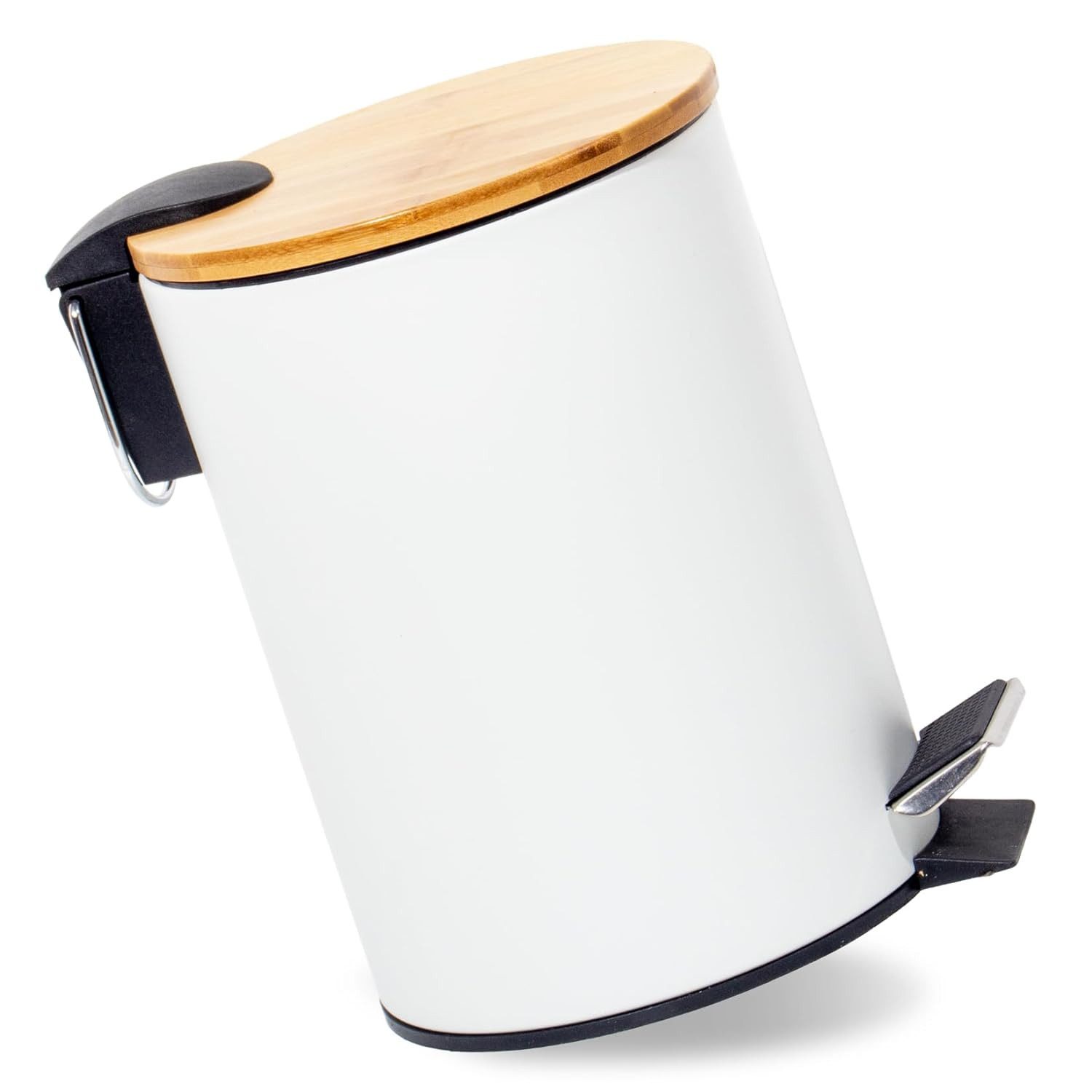 Zedelmaier Mülleimer Kosmetikeimer Mülleimer Bad Abfalleimer mit Deckel aus Bambus, Abnehmbarer Inneneimer, Softclose