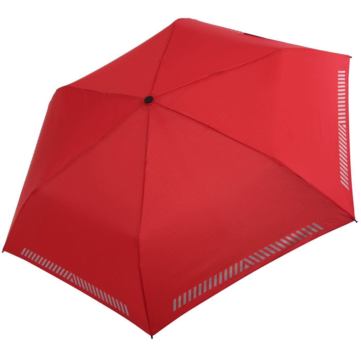 iX-brella Taschenregenschirm Kinderschirm mit Auf-Zu-Automatik, Reflex-Streifen rot durch reflektierend, Sicherheit 