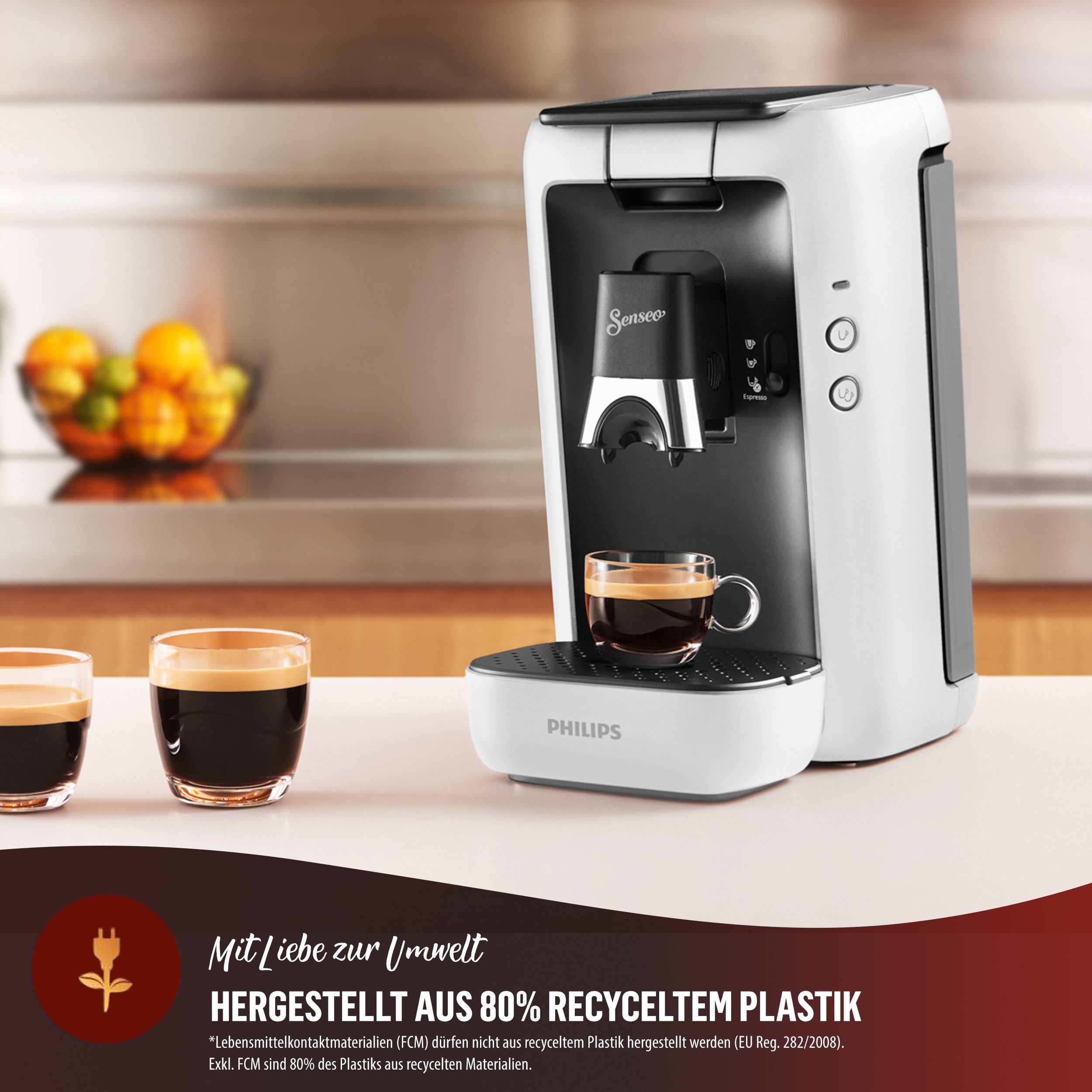 Philips Senseo Kaffeepadmaschine Maestro CSA260/10, mit drei Kaffee-Einstellungen, aus 80% rec. Plastik, Memo-Funktion
