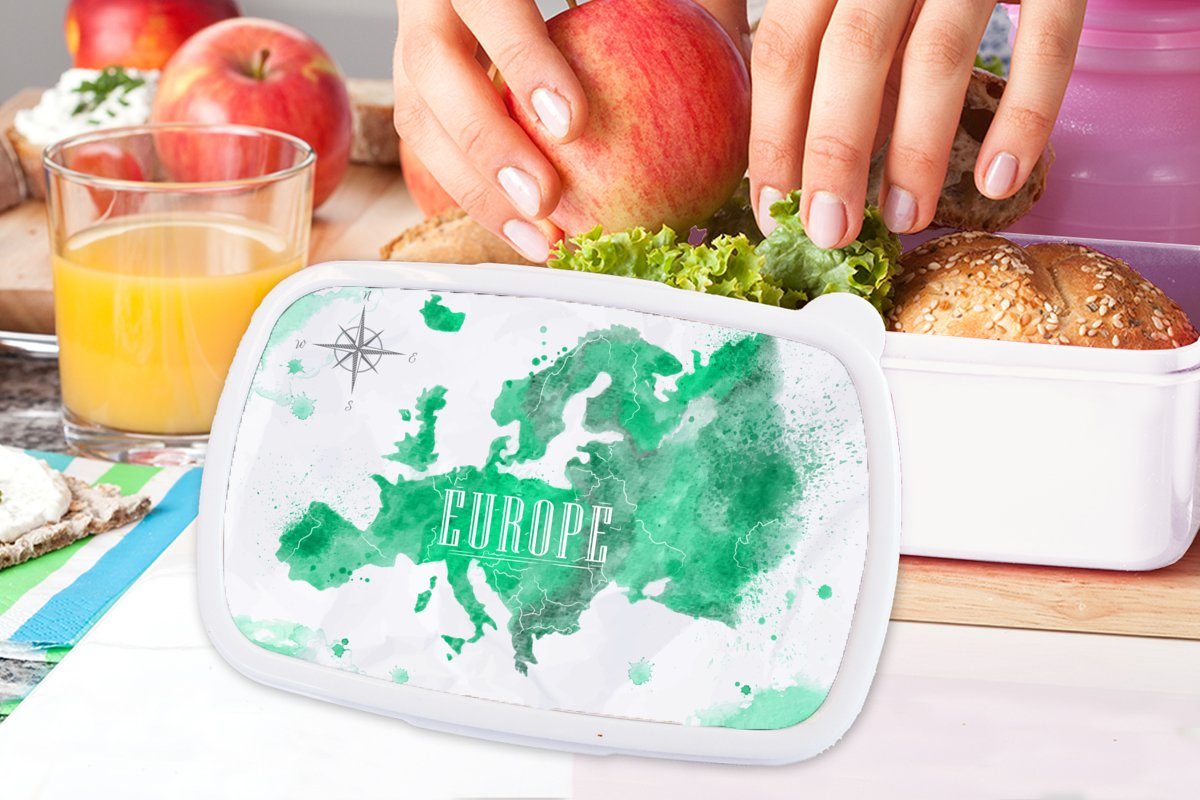 für Farbe, (2-tlg), Weltkarte MuchoWow Kinder Europa - Lunchbox Kunststoff, Erwachsene, und Jungs Brotdose, Brotbox - für und Mädchen weiß