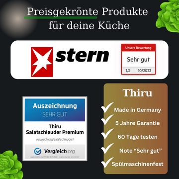 Thiru Salatschleuder Premium Salatschleuder 4 oder 6L - Made in Germany - BPA Frei, 4 oder 6 Liter, BPA frei, Rutschfest, Leichtes Kurbeln