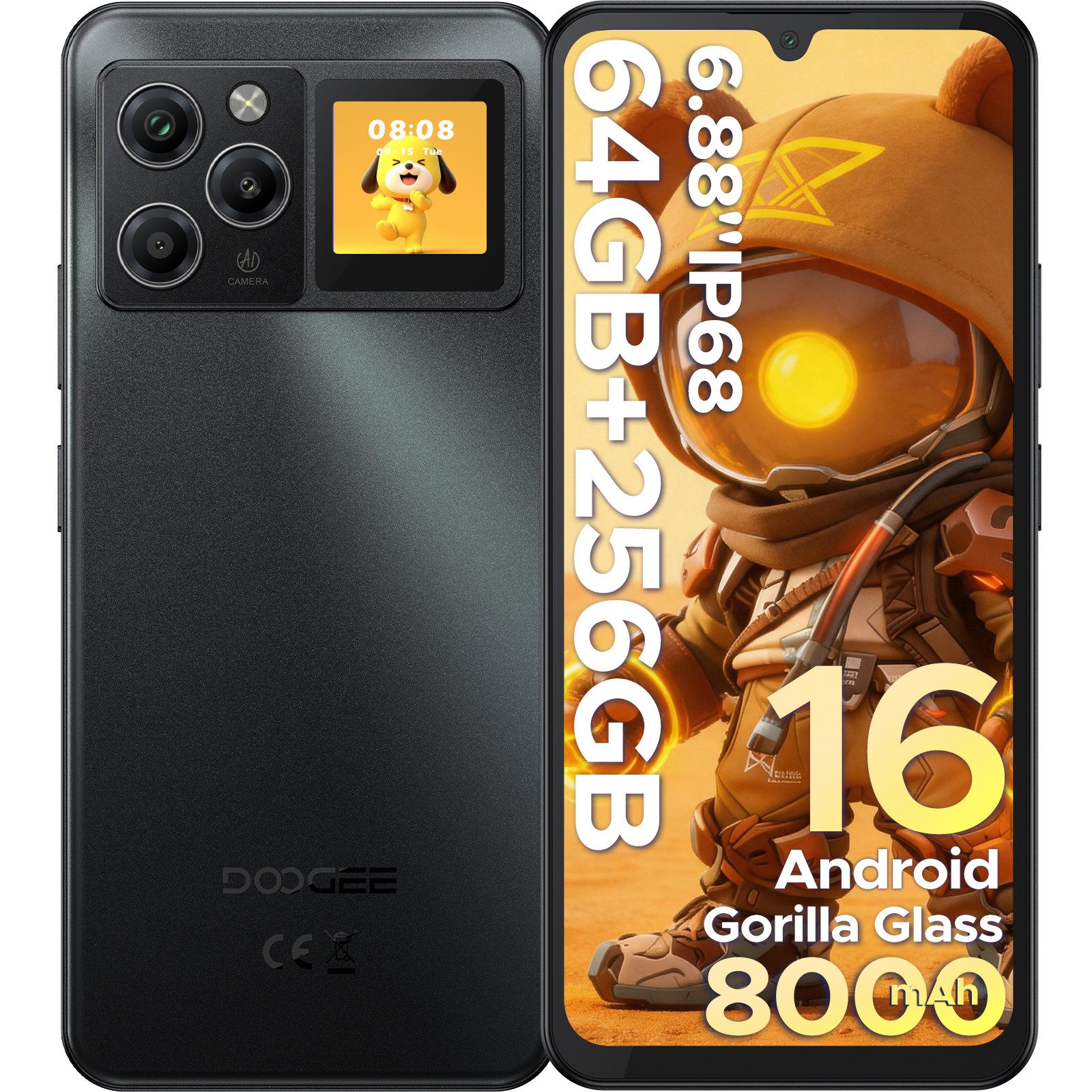 DOOGEE M30Pro Handy 8000mAh, IP68, 33W, 1.3" Zweitdisplay, 6.88", Android 16 Smartphone (6.88 Zoll, 256 GB Speicherplatz, 64 MP Kamera, 120Hz Display, 64+ 256GB, Unisoc T7280, NFC, Fingerabdruck & Face ID)