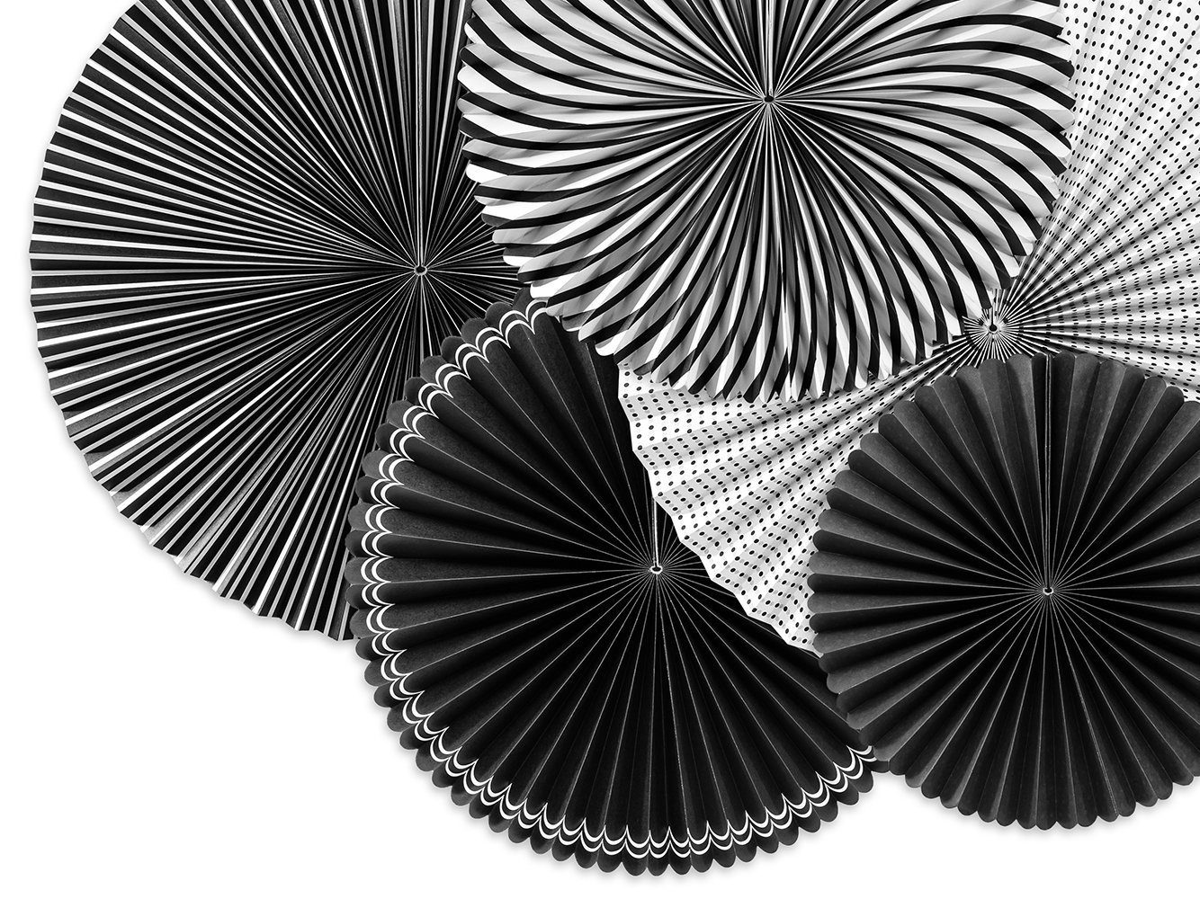 Papier mit schwarz 25-40cm Rosetten partydeco Muster Papierrosette, weiß 5er Set Deko