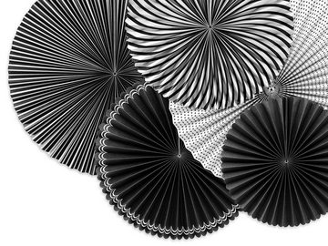 partydeco Papierrosette, Deko Papier Rosetten mit Muster 25-40cm schwarz weiß 5er Set