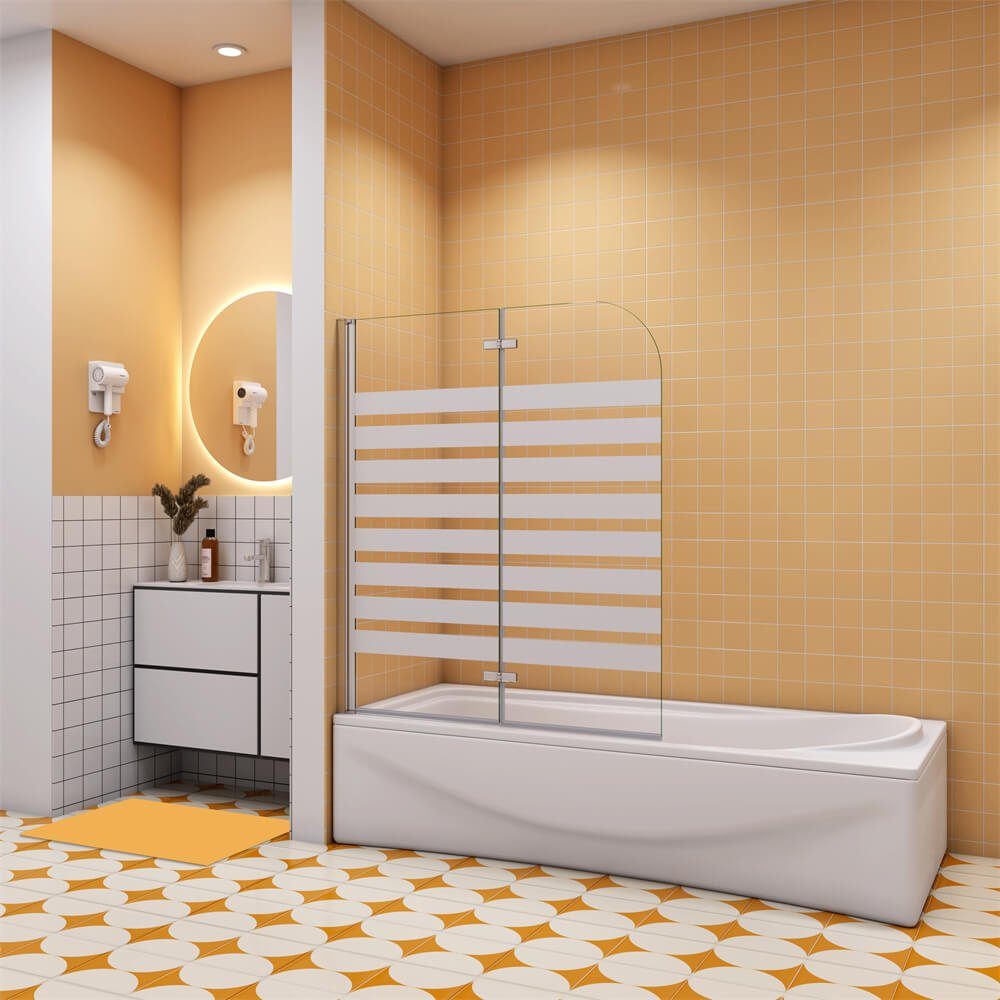 duschspa Badewannenaufsatz Badewannenaufsatz mit weißen Streifen Faltwand auf Badewanne NANO Glas, Einscheibensicherheitsglas, Sicherheitsglas, (Set), Glas