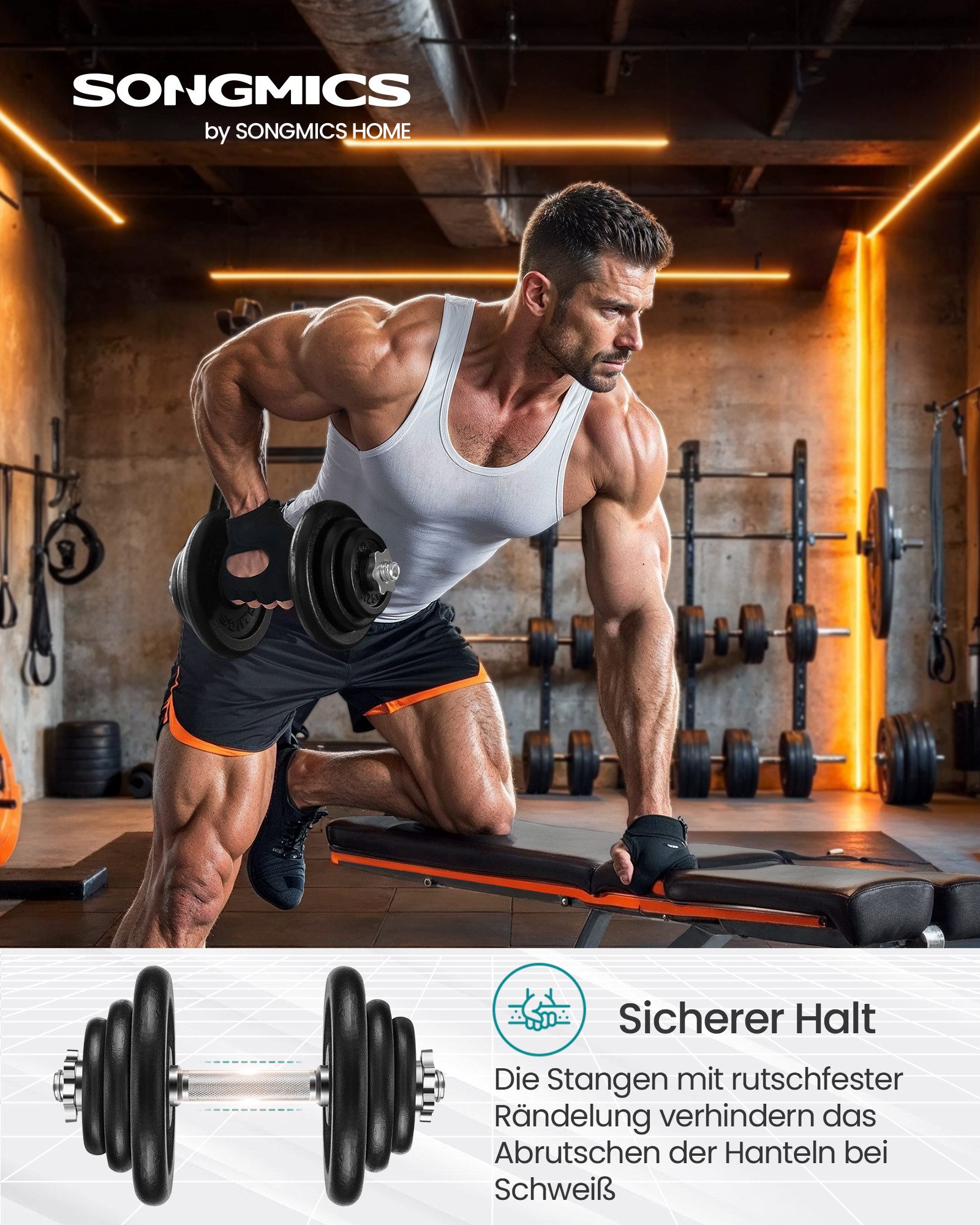SONGMICS Kurzhantel Hanteln, Hantelset aus Gusseisen, verstellbar, für Workout, Fitnesstraining, Gewichtheben für Zuhause, Fitnessstudio