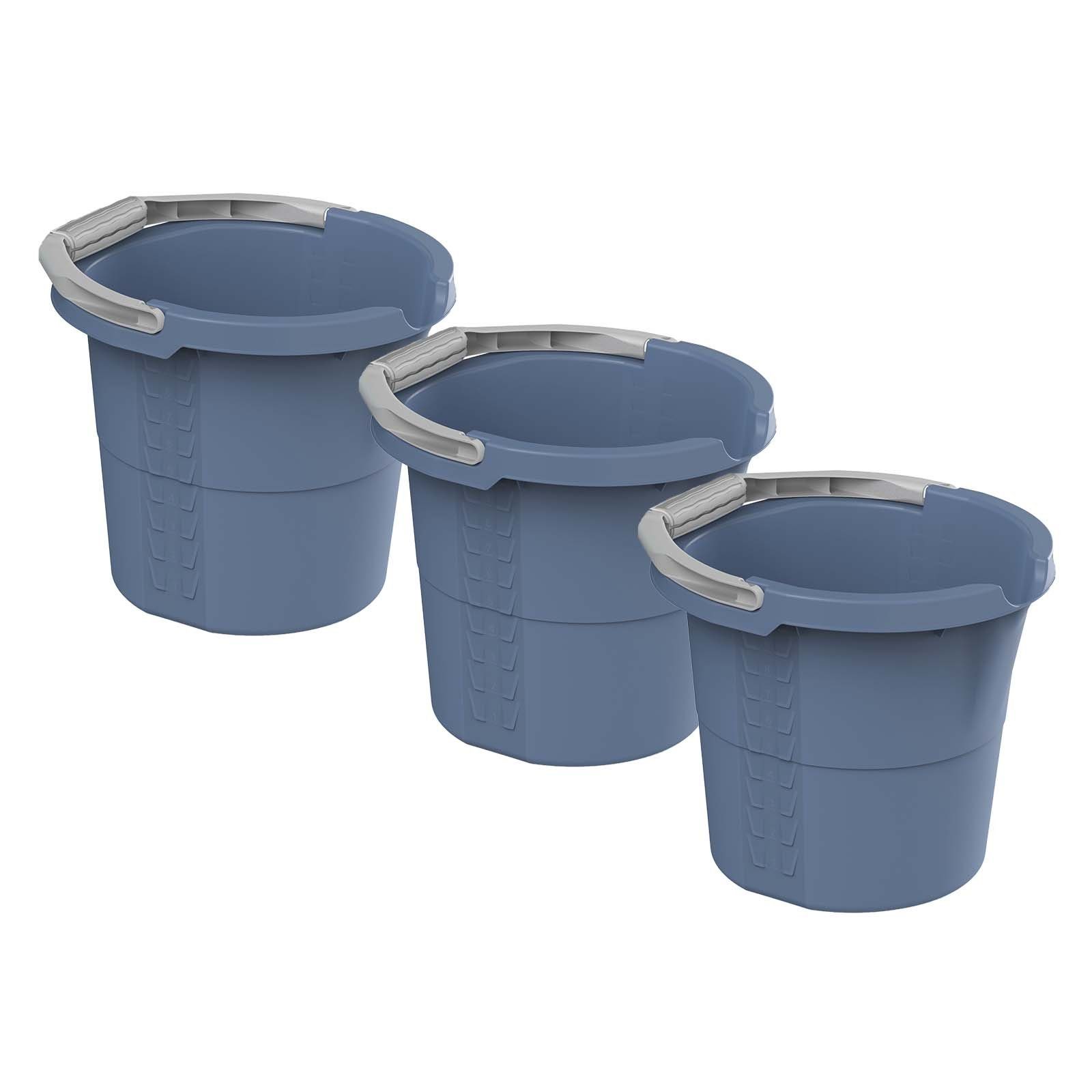 ROTHO Putzeimer Daily 3er Set Skaleneimer 10 l DAILY, Kunststoff (PP recycelt), (Putzeimerset, 3er-Set), mit Skalenangabe in Litern Horizon blau