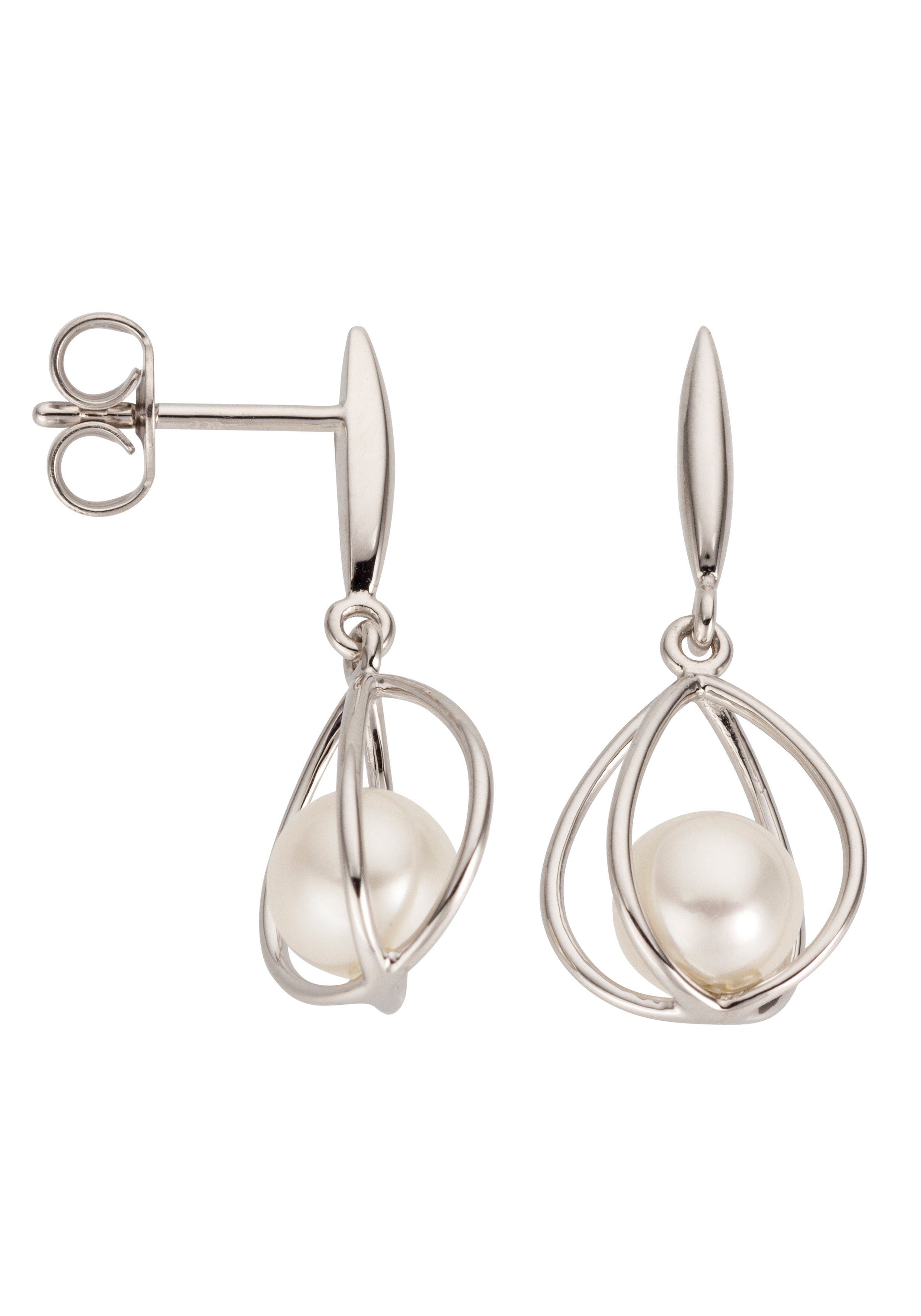 Damen Schmuck JOBO Perlenohrringe Ohrringe mit Perlen, 585 Weißgold