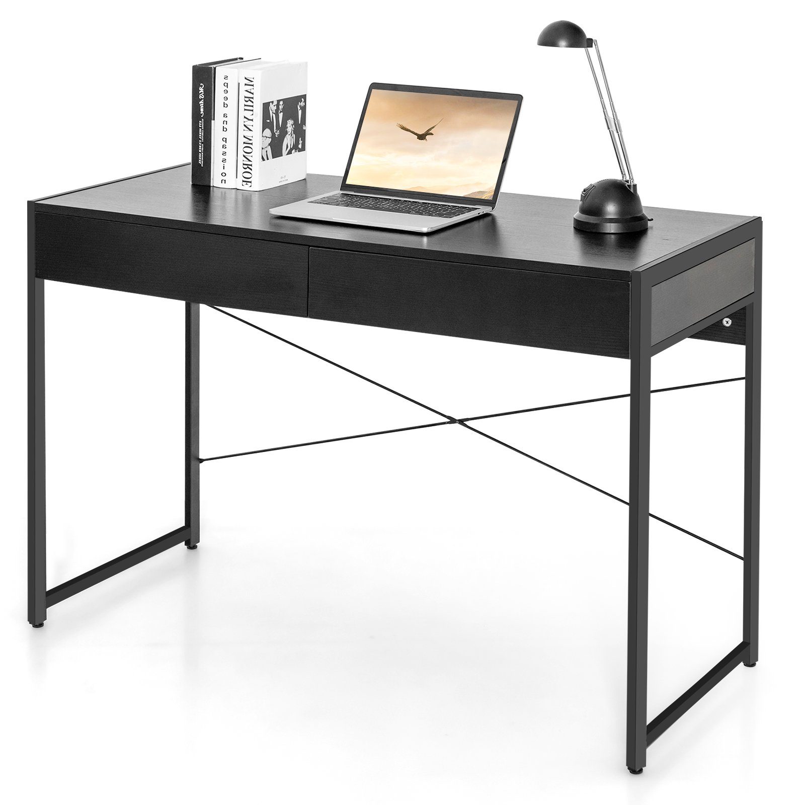 COSTWAY Schreibtisch, mit 2 Schubladen, 100kg belasbar, 112 x 48 x 76 cm