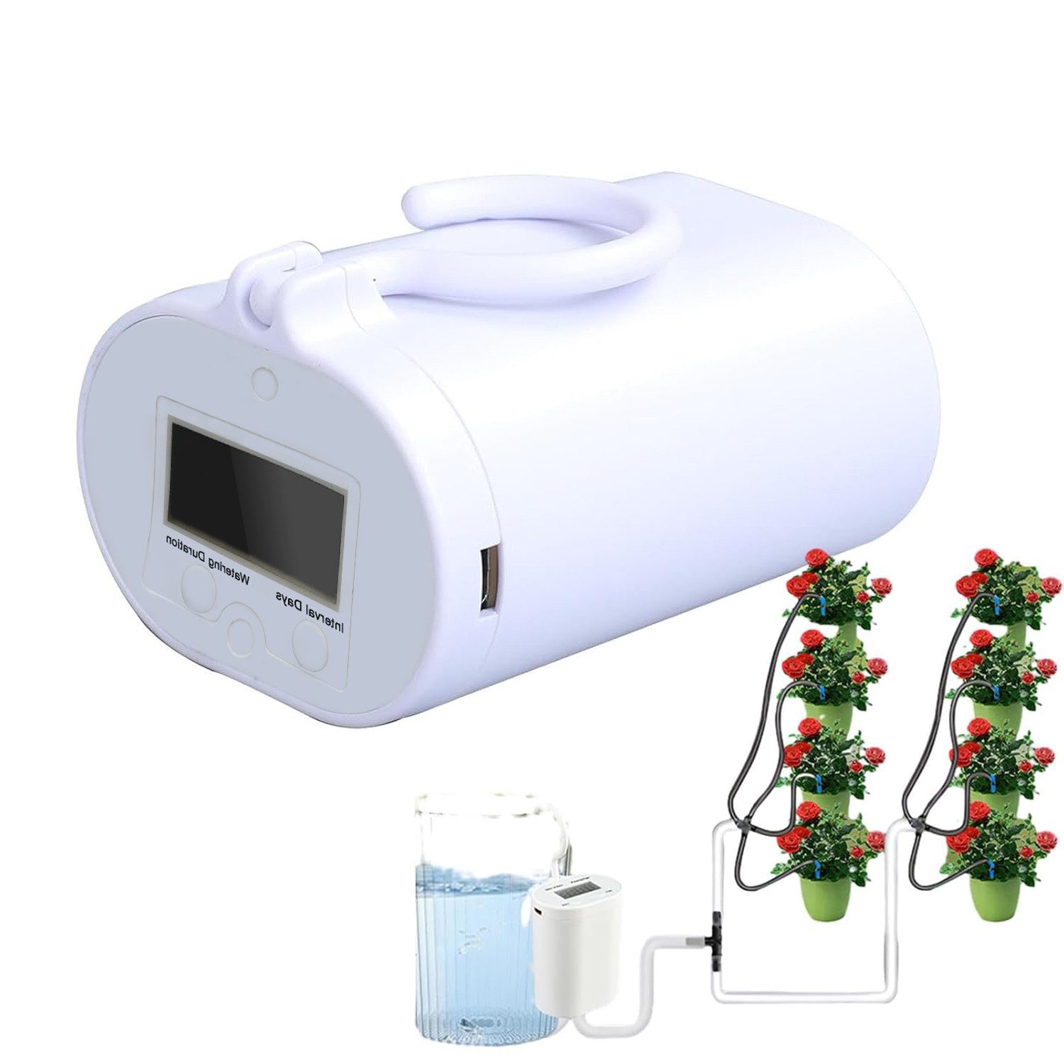 REDOM Насосиssteuerung Automatisches Насосиssystem Tropfbewässerung Sprinkler, (Bewässerungsset, kann 1 oder 8 Pflanzentöpfe bewässern), mit Timer Display USB-Stromversorgung Wassermangelalarm