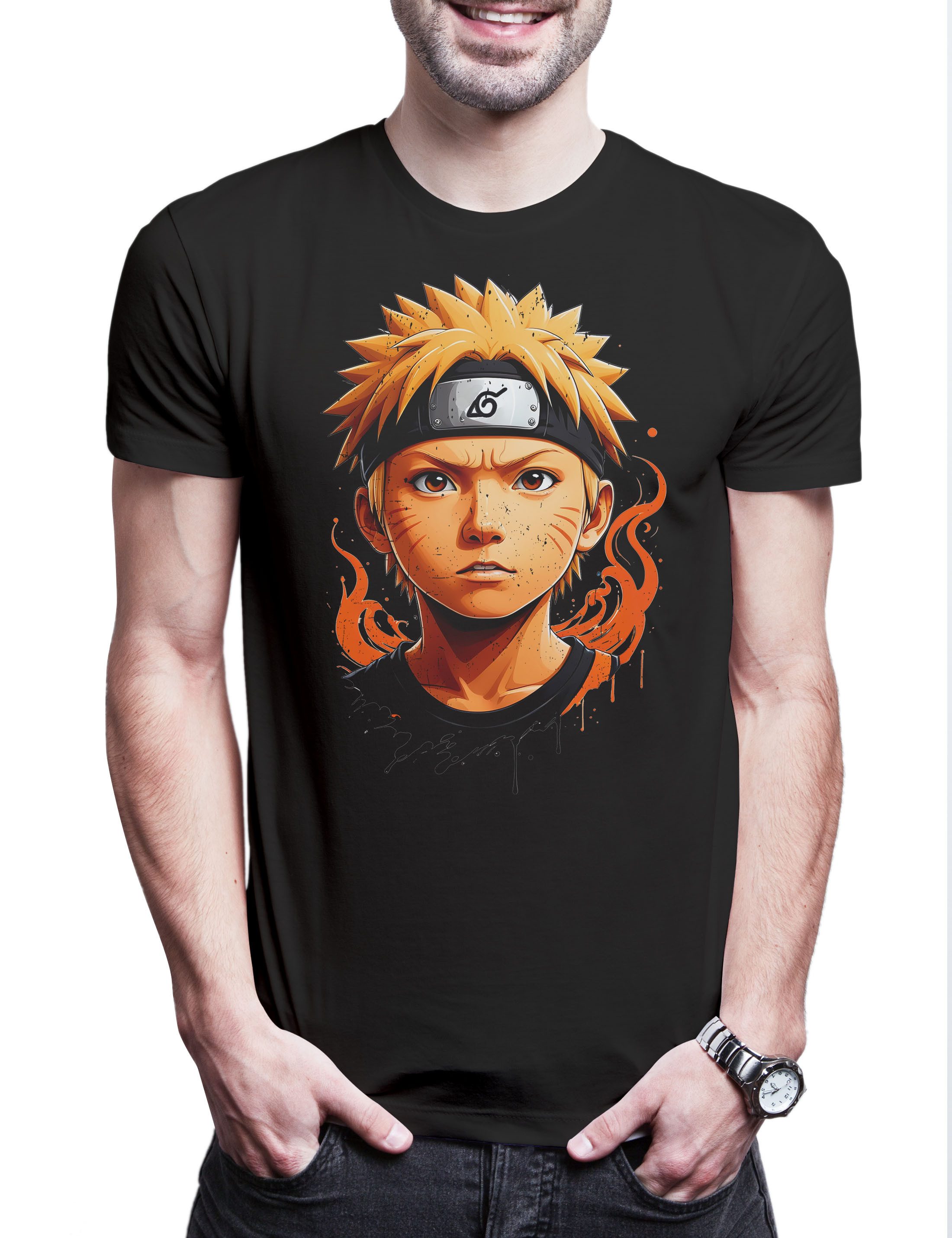 Print-Shirt Anime Ninja Portrait Herren T-Shirt Shinobi System Naruto Dattebayo