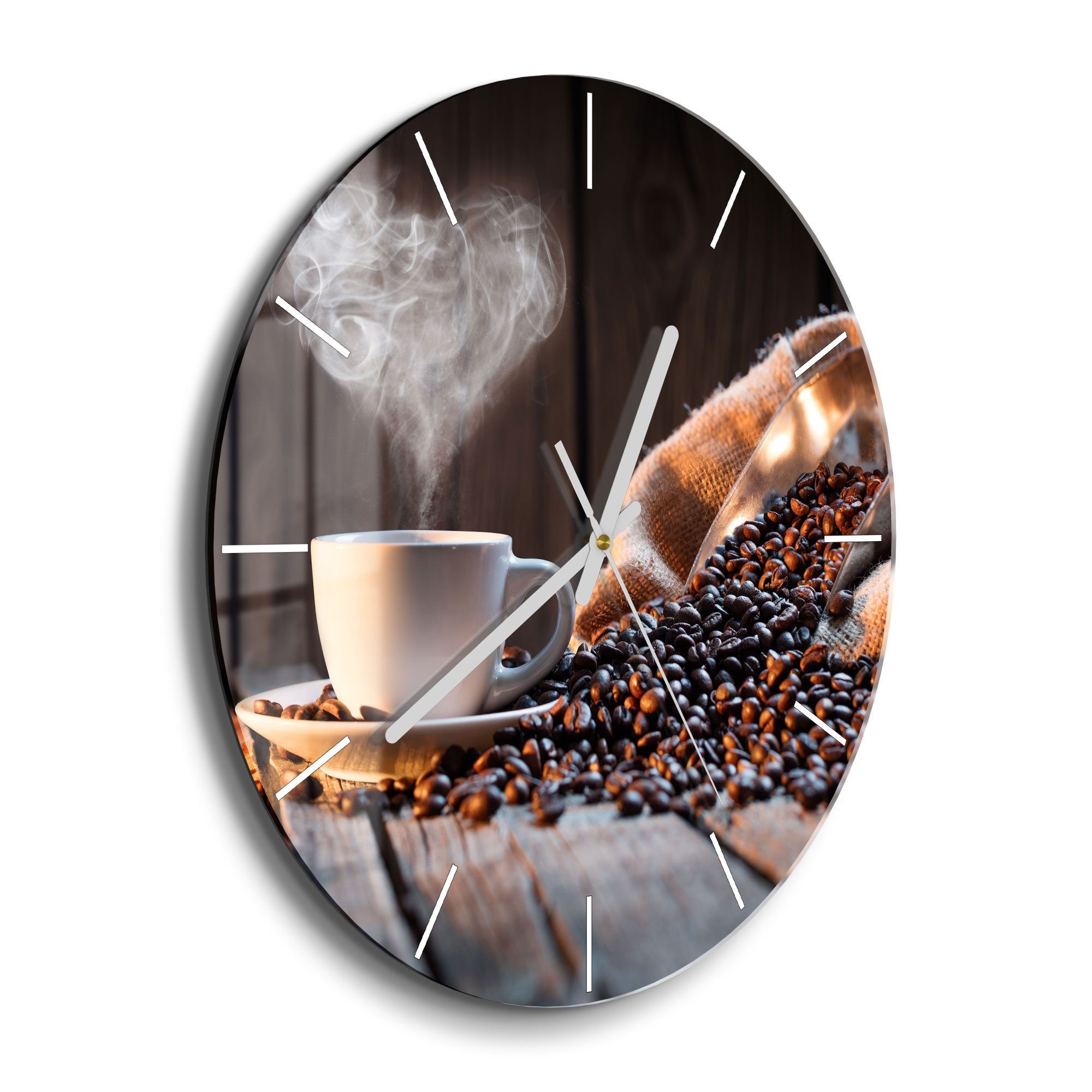 DEQORI Wanduhr 'Rustikale Kaffeeliebe' (Glas Glasuhr günstig online kaufen