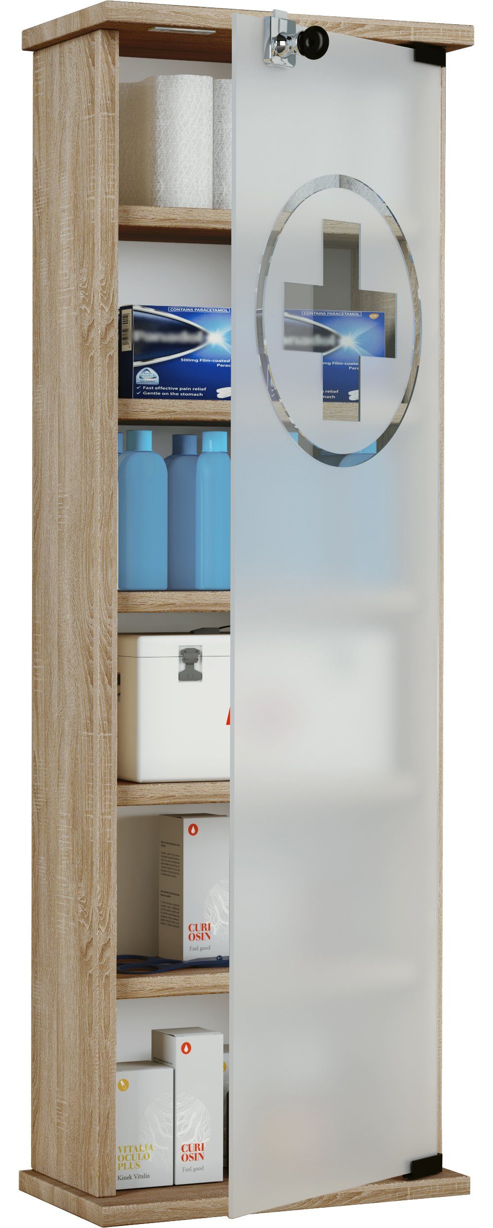 VCM Medizinschrank Omal B. 31 x T. 18 x H. 92 cm Abschließbarer Stauraum für Medikamente, für Wohnzimmer und Mediaraum – Bild 2 von 4