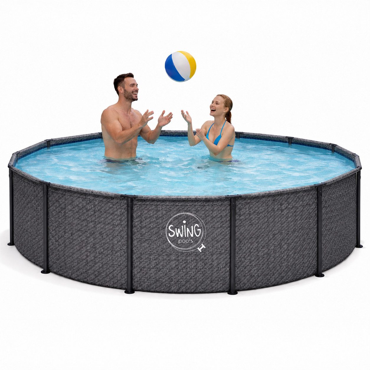 HAF Framepool Frame Pool Aufstellpool Schwimmbecken Grau Fischgräte rund 366 x 91 cm (Vollständiges Komplett Set mit Rahmen und Folie, Einfacher, schneller & unkomplizierter Aufbau), Lieferumfang OHNE Filter oder Pumpe