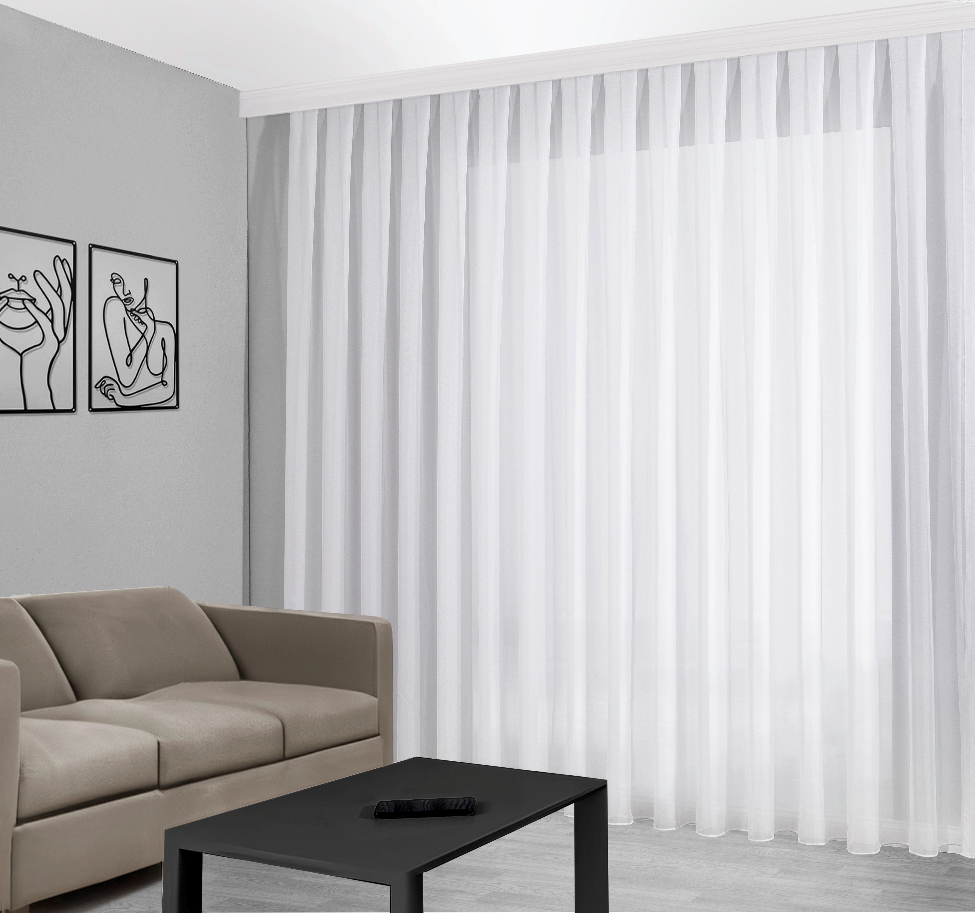 DecoHome24 Gardine Voile Weiß mit Falten (1 St), Faltenband, transparent, Store