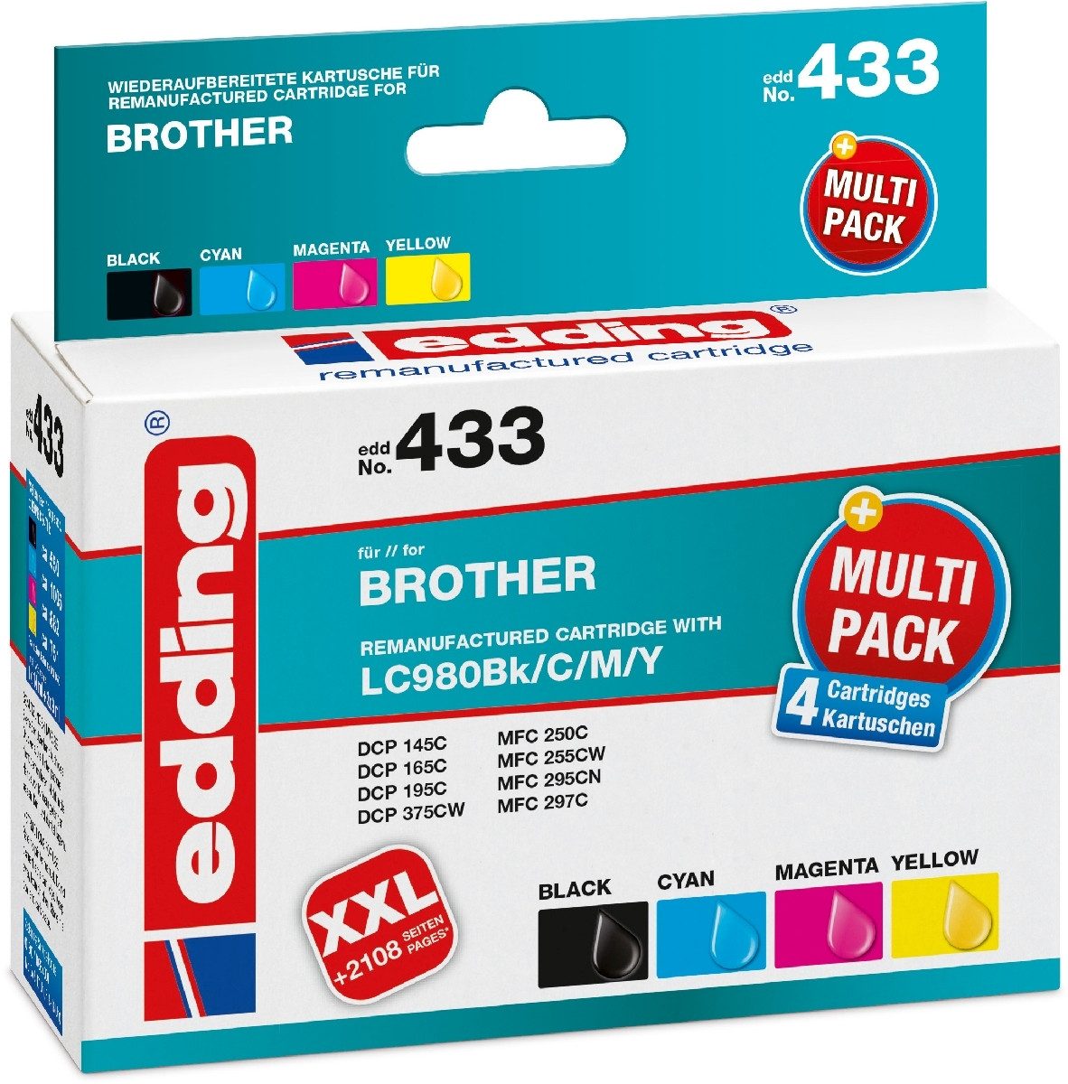 edding Druckerpatronen Multipack kompatibel mit Brother LC980 BK/C/M/Y Nachfülltinte (x)