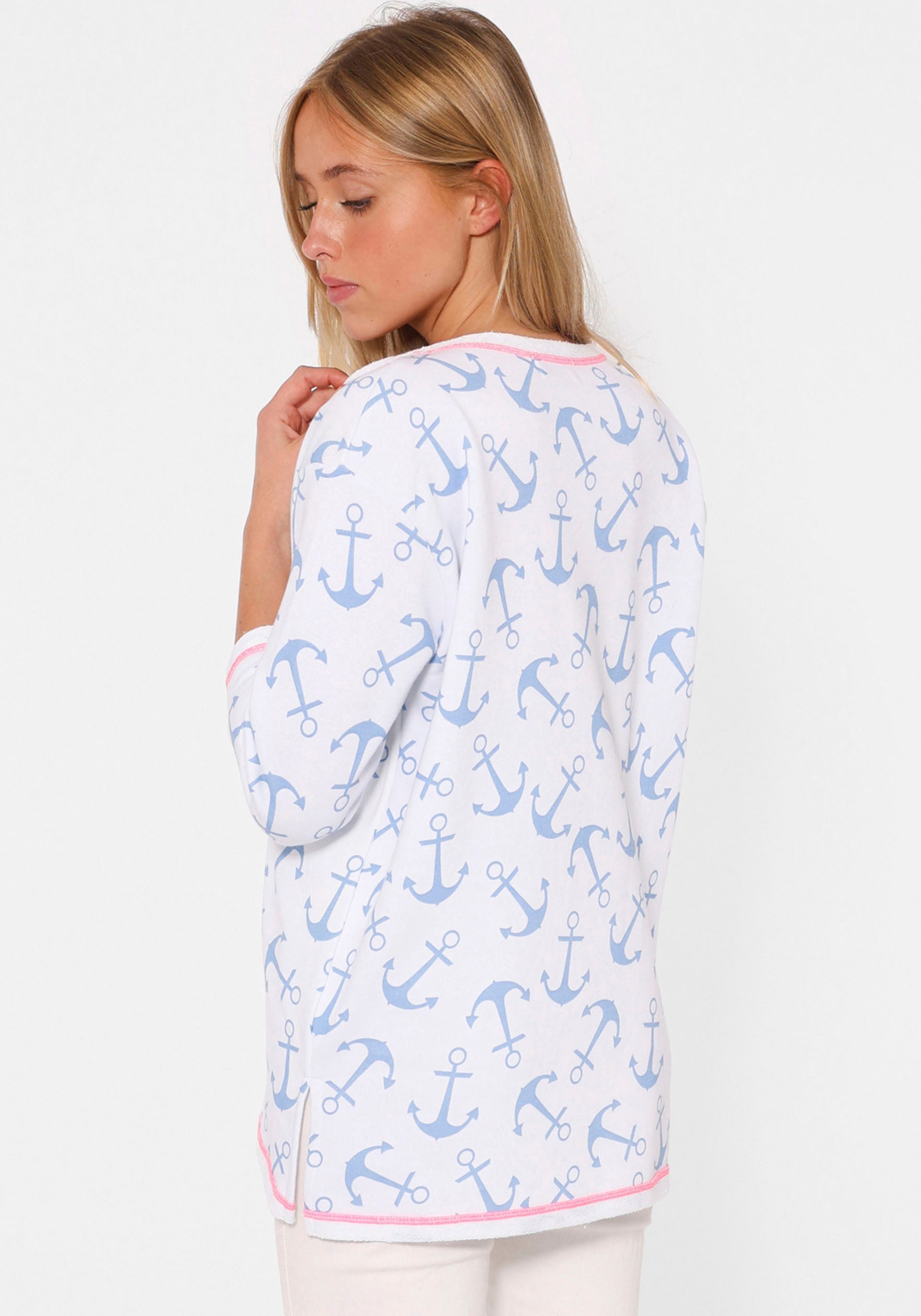 Zwillingsherz Longsleeve "Küste Moin Heimat" Zebra-Muster, 3/4-Arm, Pailletten, Schriftzüge, Kontrastnaht – Bild 3 von 5