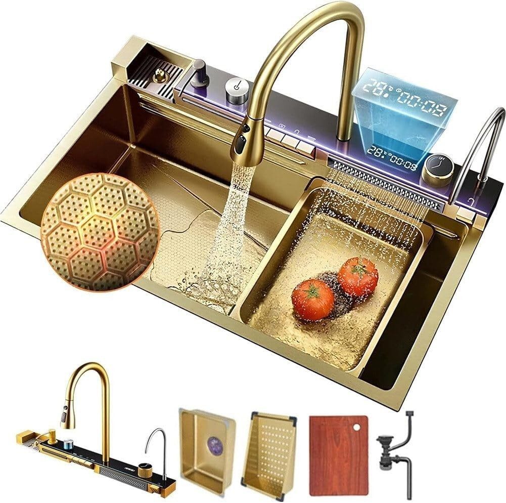 Faizee Home Edelstahlspüle Neom Edelstahlspüle & Nano in Silber, Gold, Schwarz – 4 Modelle, 75/20.5 cm
