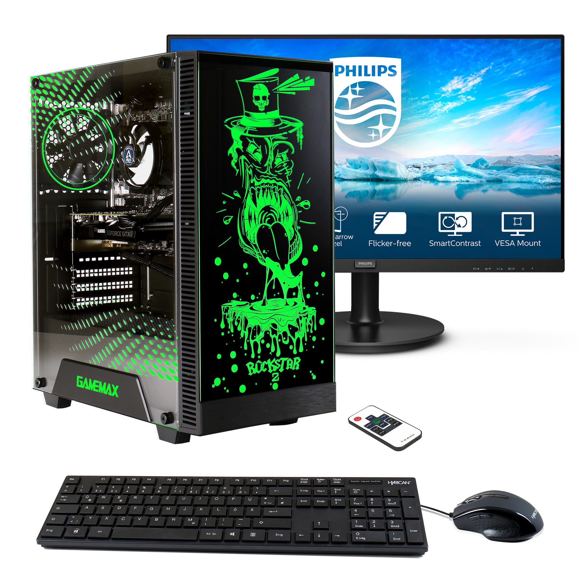 Hyrican Multimedia Rockstar SET02161 PC-Komplettsystem (27", Ryzen 5 5600G, Radeon Graphics, 16 GB RAM, 1000 GB SSD, Windows 11, inklusive 27" Monitor Philips 271V8LA)