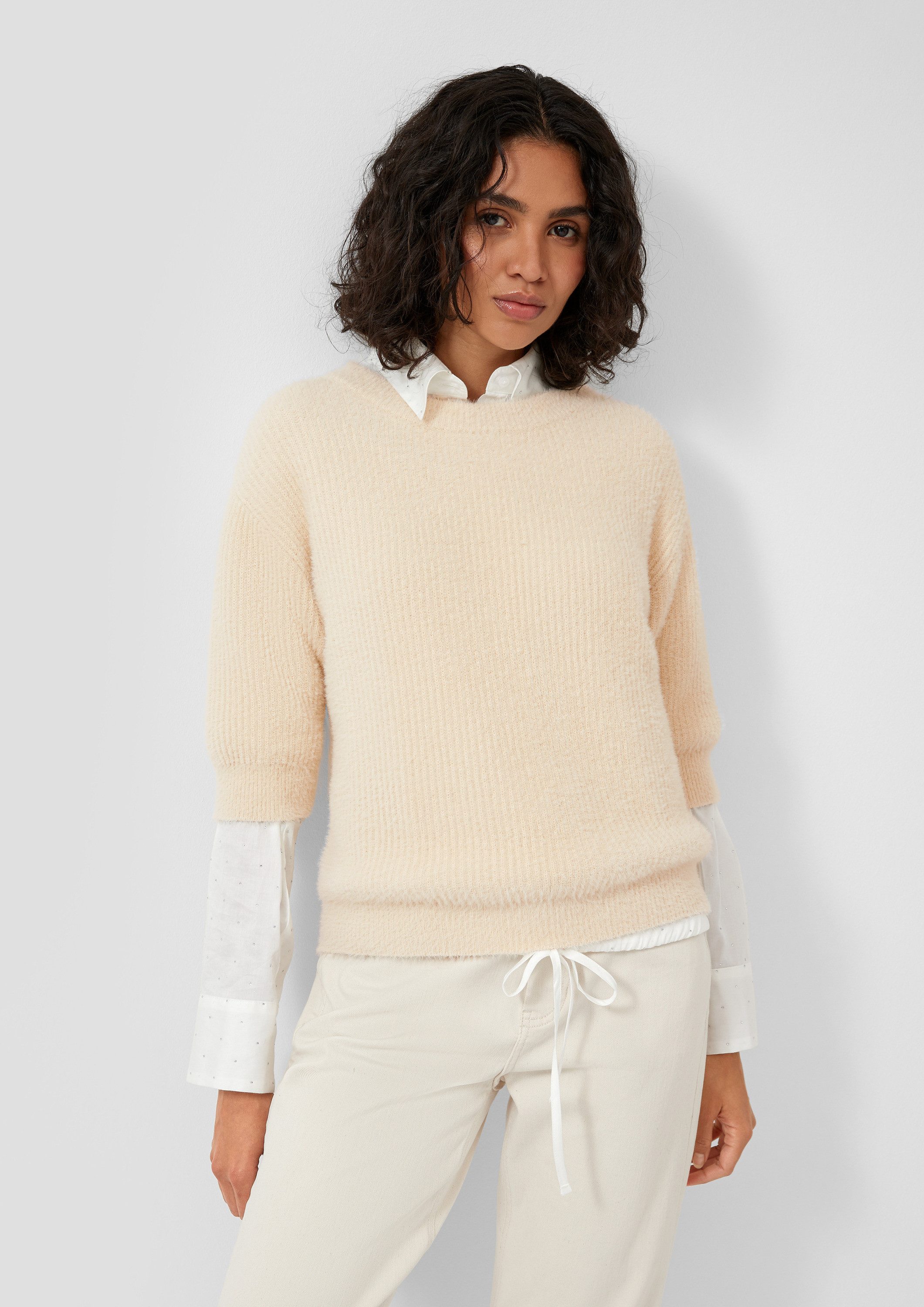 s.Oliver Kurzarmpullover Strickpullover Flauschiger Strickpullover mit halb günstig online kaufen