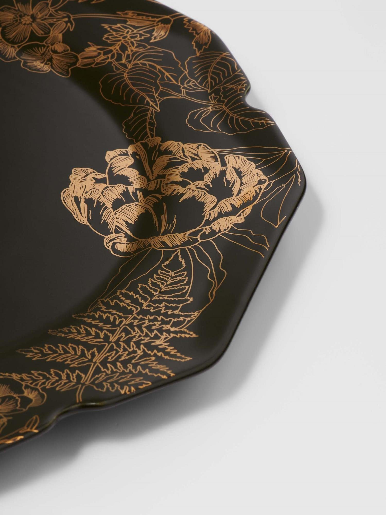 Essenza Servierplatte Masterpiece, Blumen Porzellan, goldenen mit (1-tlg), dunkelgrün aus Porzellan