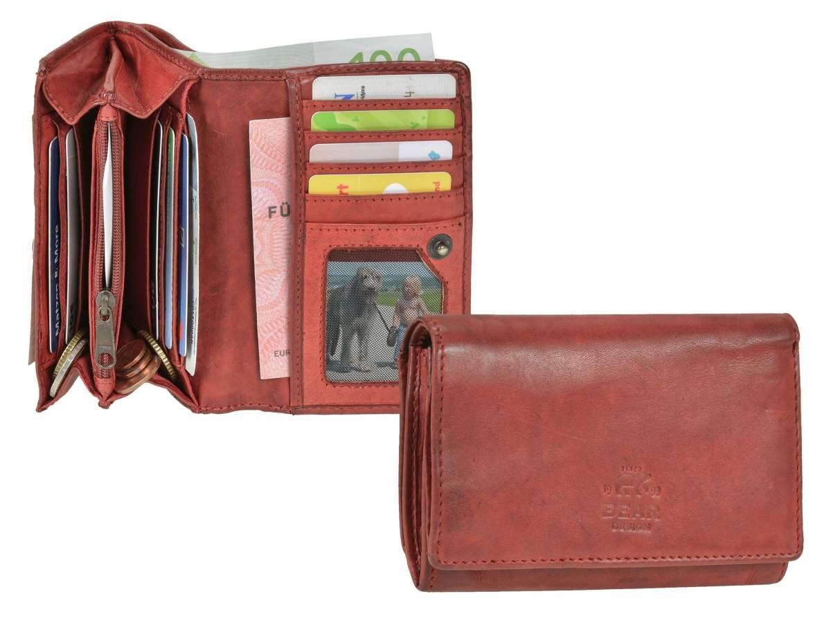 Portemonnaie, 9 rot, in Lieke, Kartenfächer Bear Design Geldbörse Leder knautschiges Damenbörse,