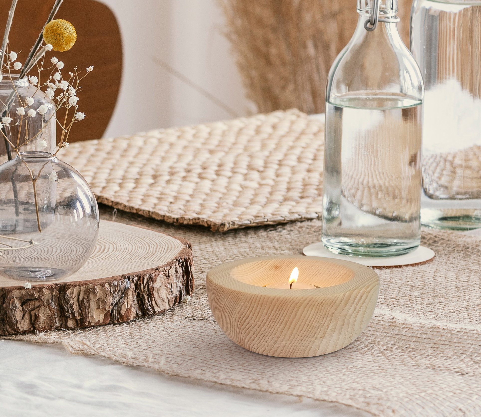 ERST-HOLZ Teelichthalter Zirbenteelicht mit Glas Teelichtschale günstig online kaufen