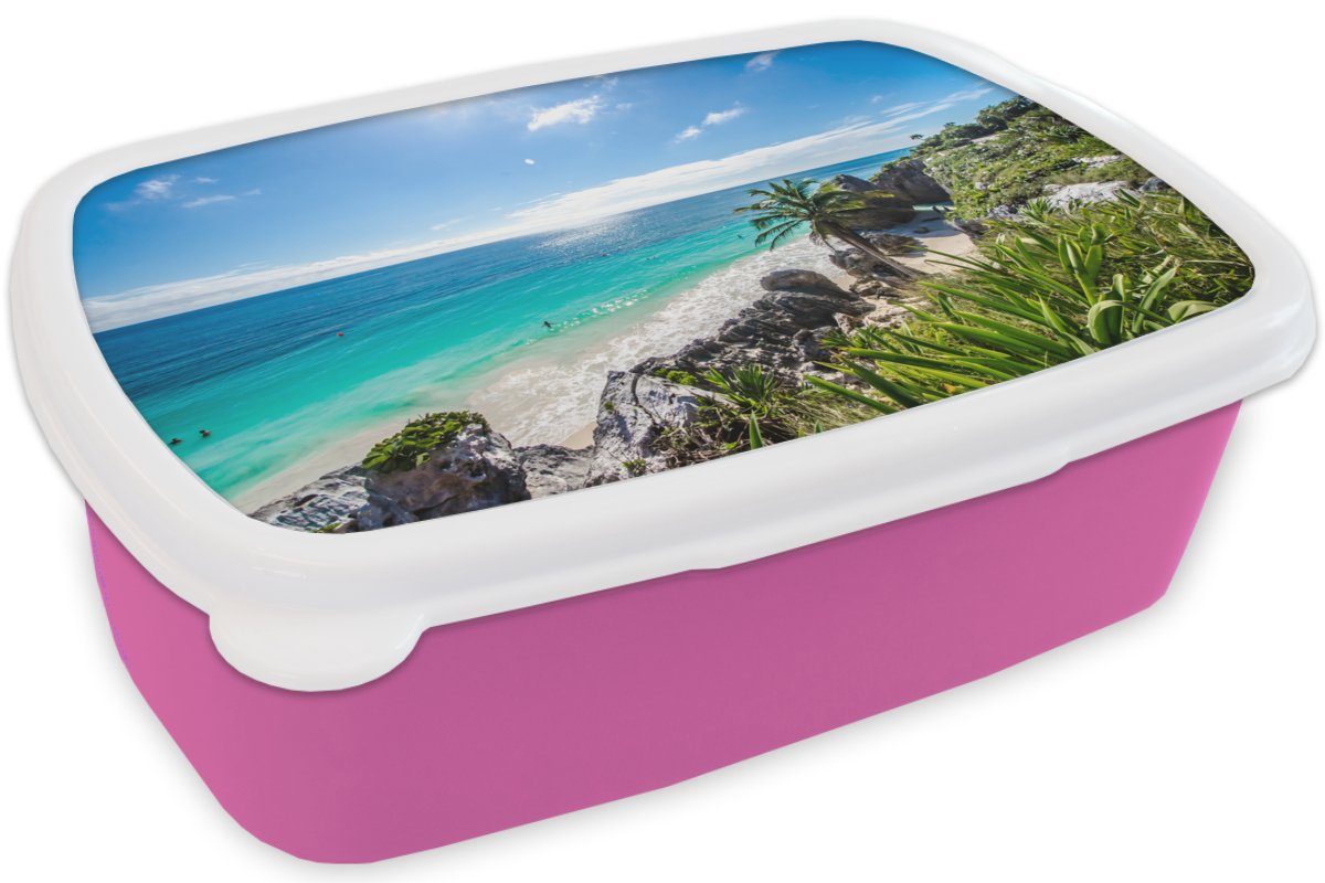 MuchoWow Lunchbox Strand - rosa Natur Snackbox, Wolken, Erwachsene, (2-tlg), Kunststoff, Brotdose Kinder, Mädchen, - für Brotbox Kunststoff