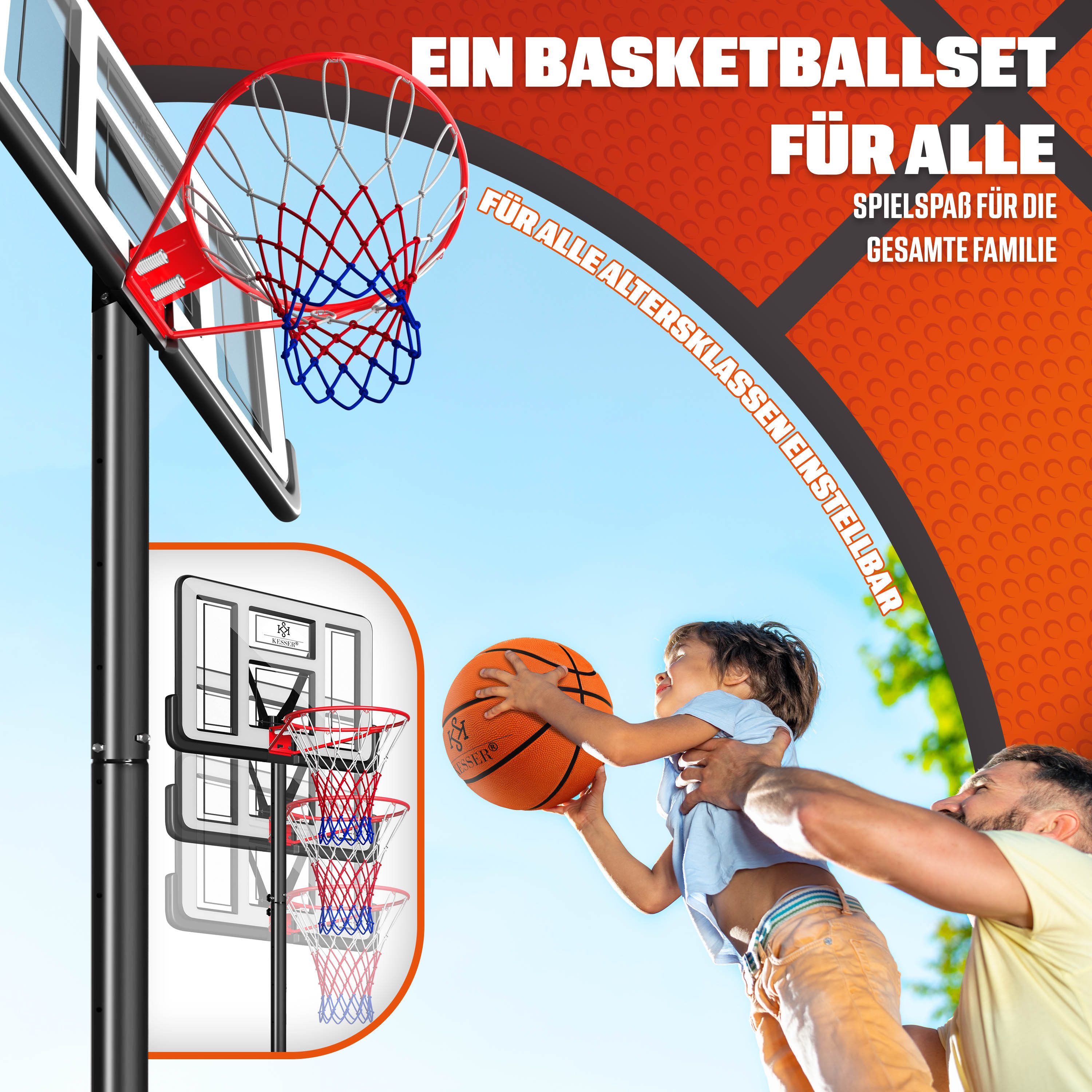 KESSER Basketballkorb 160-210cm Basketballständer Set mit Basketball, Pumpe & 2 Ersatznetzen, In- & Outdoor Basketballanlage mit Rollen für Kinder & Erwachsene – Bild 4 von 5
