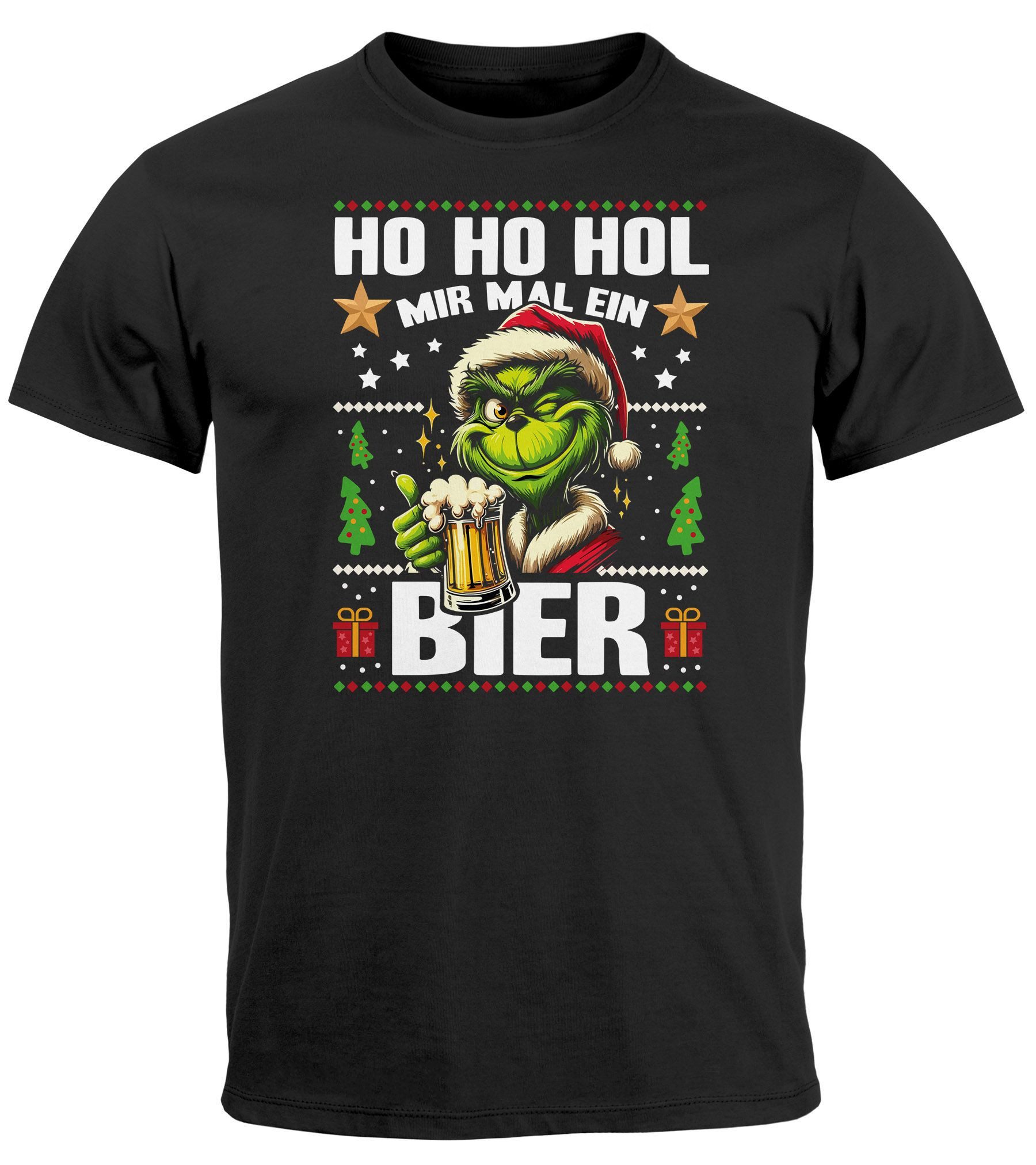 MoonWorks Print-Shirt Herren T-Shirt Weihnachten Grinch Ho Ho Hol mir ein Bier Spruch mit Print