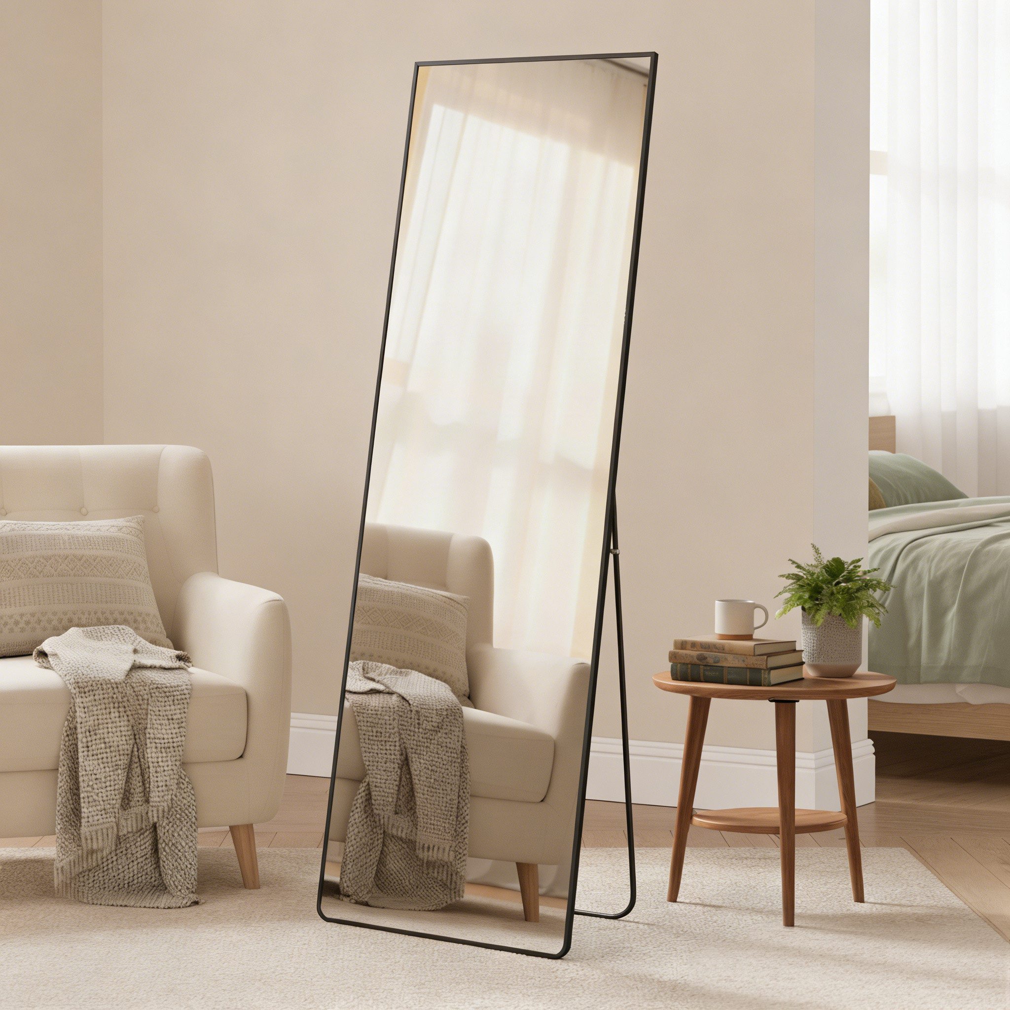 SONGMICS Standspiegel (set), Ganzkörperspiegel, 160 x 50 / 150 x 40 cm, Hartglas, gewölbt