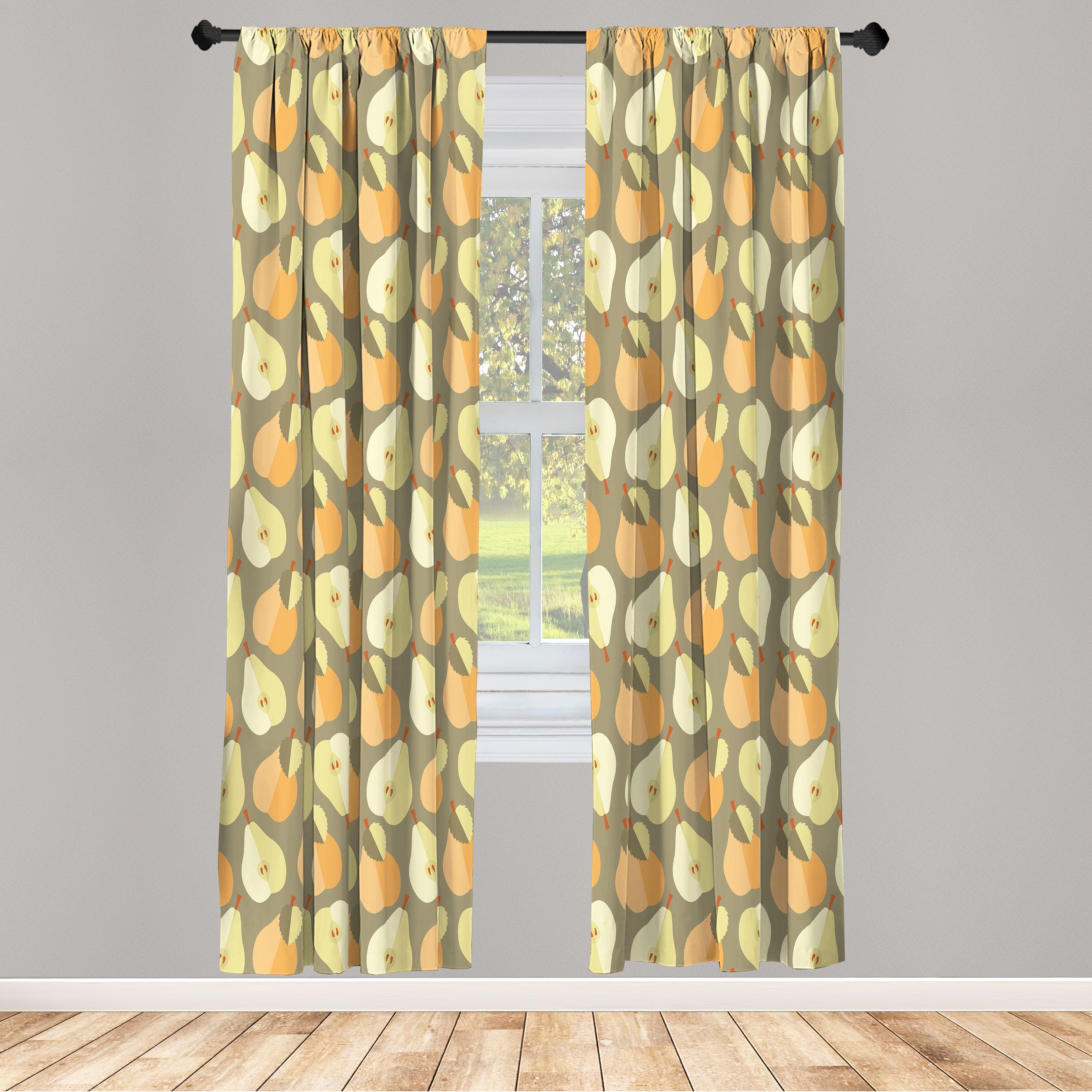 Gardine Vorhang für Wohnzimmer Schlafzimmer Dekor, Abakuhaus, Microfaser, Obst Cartoon Birnen Zusammen Blätter