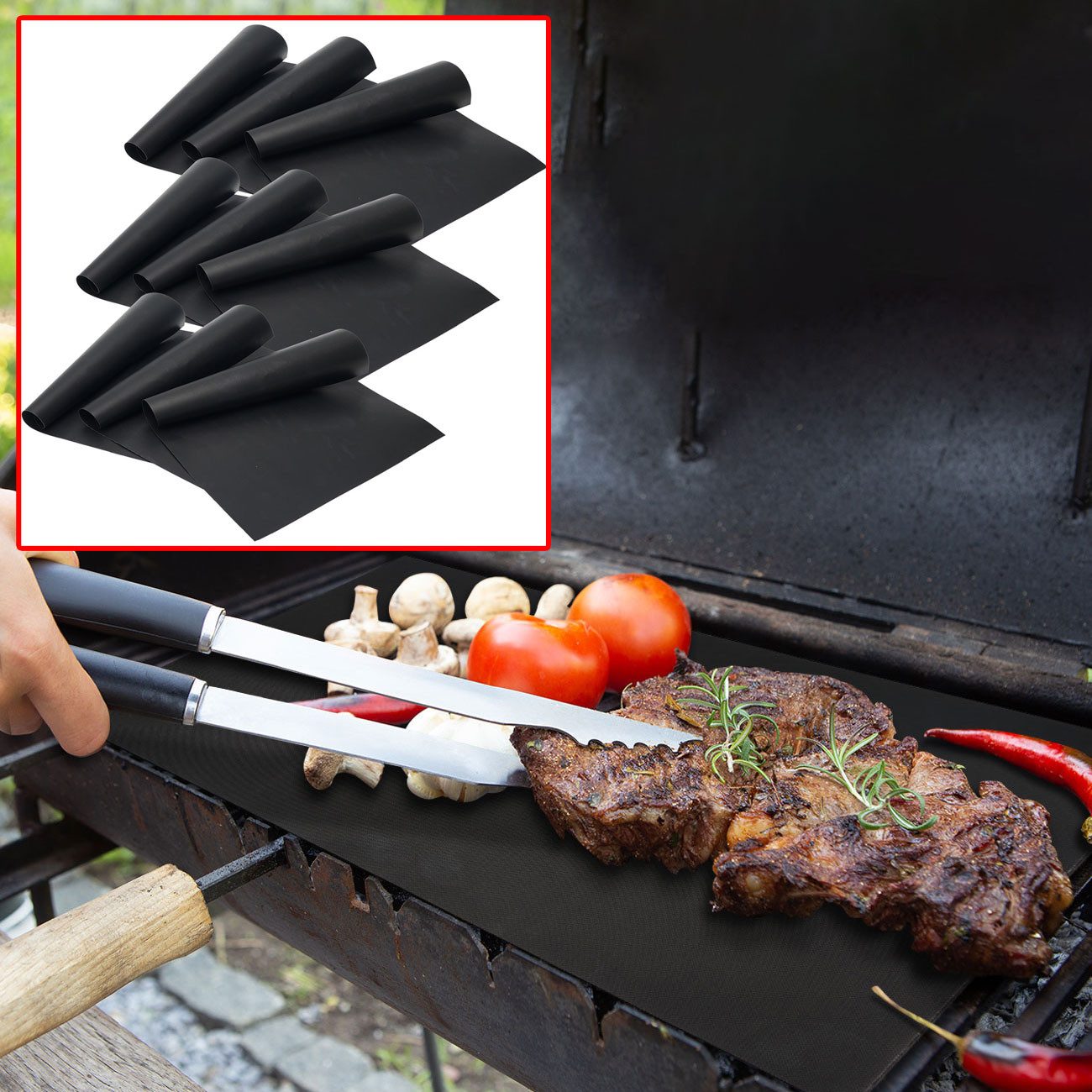 Casativo Grillplatte Bratmatte aus Glasfaser-Material, Antihaft BBQ-Grillmatte (9-St), für Gasgrill, Holzkohlegrill, Elektrogrill, lebensmittelkonform