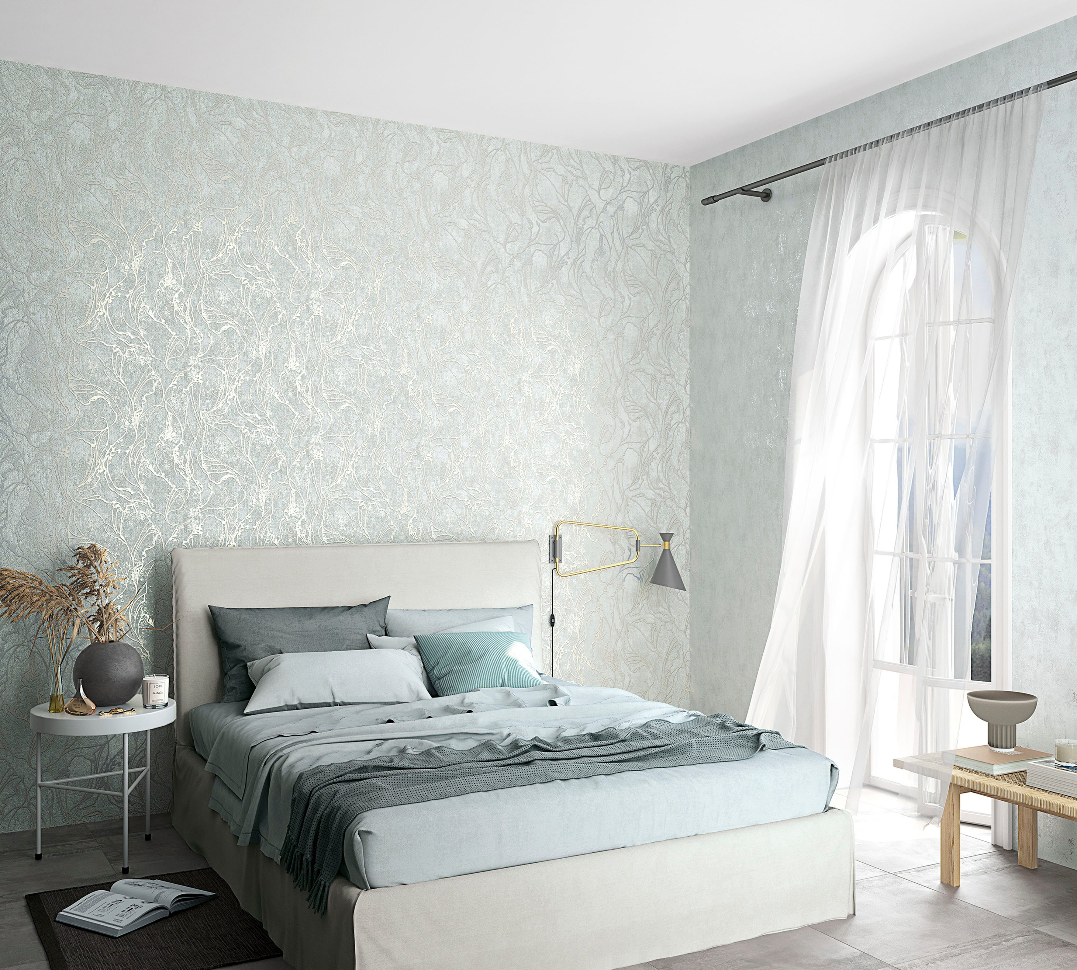 Marburg Vliestapete Squirm, strukturiert, glänzend, moderne Vliestapete für Wohnzimmer Schlafzimmer Küche mintgrün