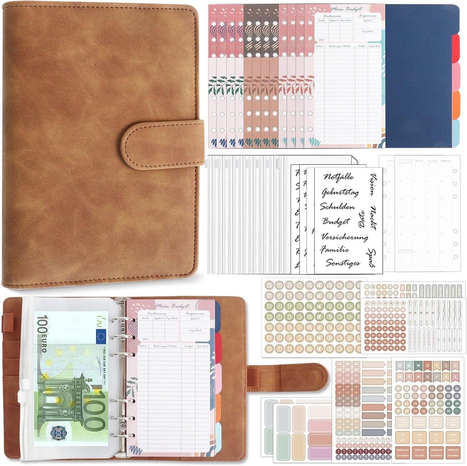 Notizbuch Budget Planner Deutsch PU Leder A6 Budget Binder Startset 30 Blätter