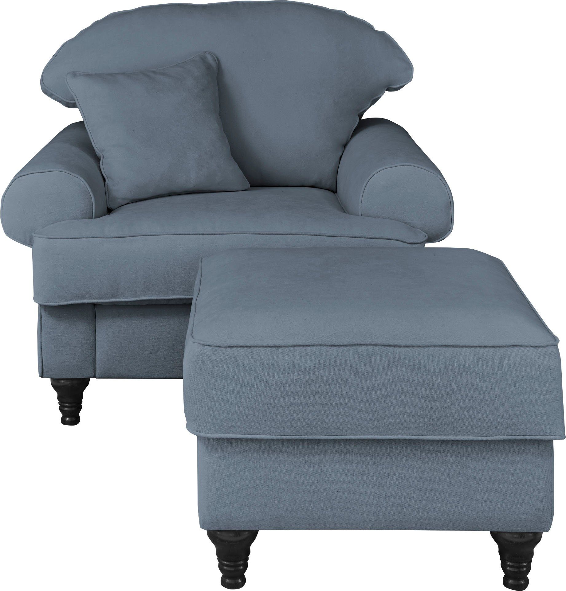 Home affaire 2-St., California Marineblau Federkern-Polsterung 1Sessel, Sessel 1 mit (Set, Hocker)