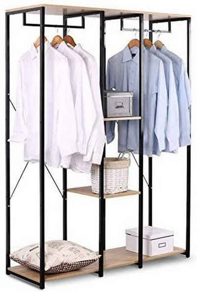 EUGAD Kleiderständer, (Weißrohre und Eiche Platte, 1 St., Offener Kleiderstange Freistehender mit Regal), Wäscheständer Garderobenständer mit Ablage Kleiderschrank